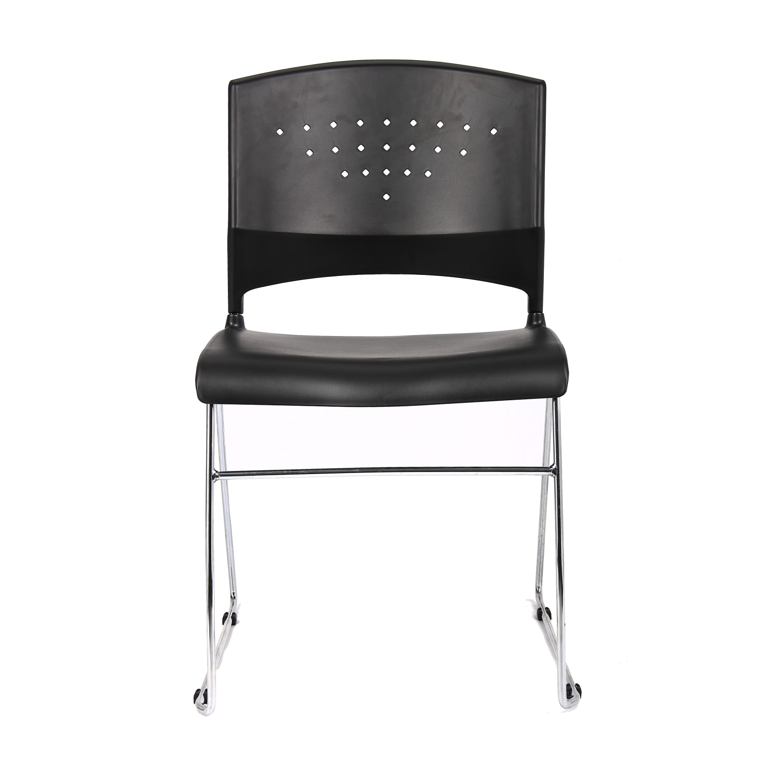 Boss Office Products Plastic Seat, Plastic Back Stacking Chair, 18in Seat Width, Black Seat/Chrome Frame, Quantity: 2 - Image 4