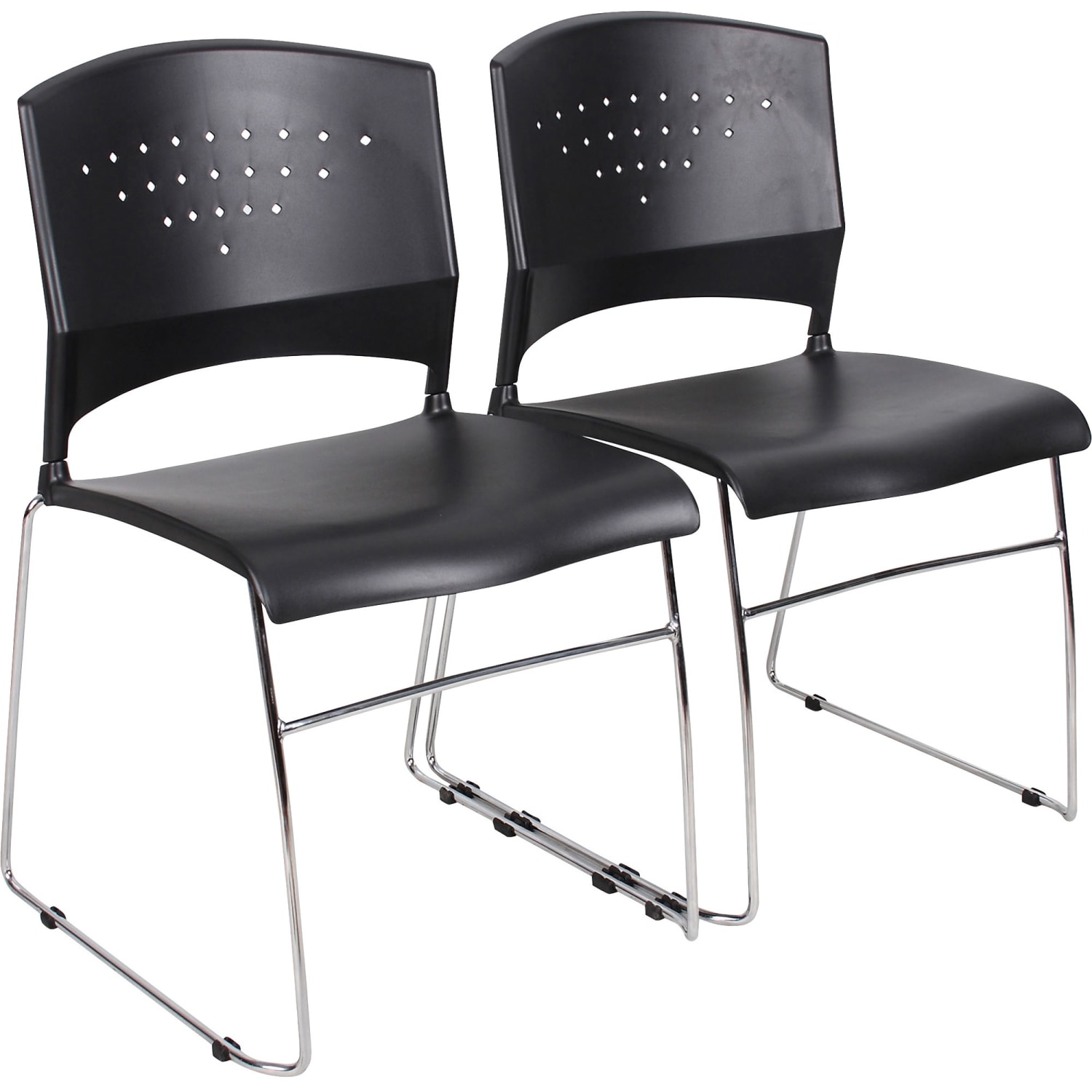 Boss Office Products Plastic Seat, Plastic Back Stacking Chair, 18in Seat Width, Black Seat/Chrome Frame, Quantity: 2 - Image 8