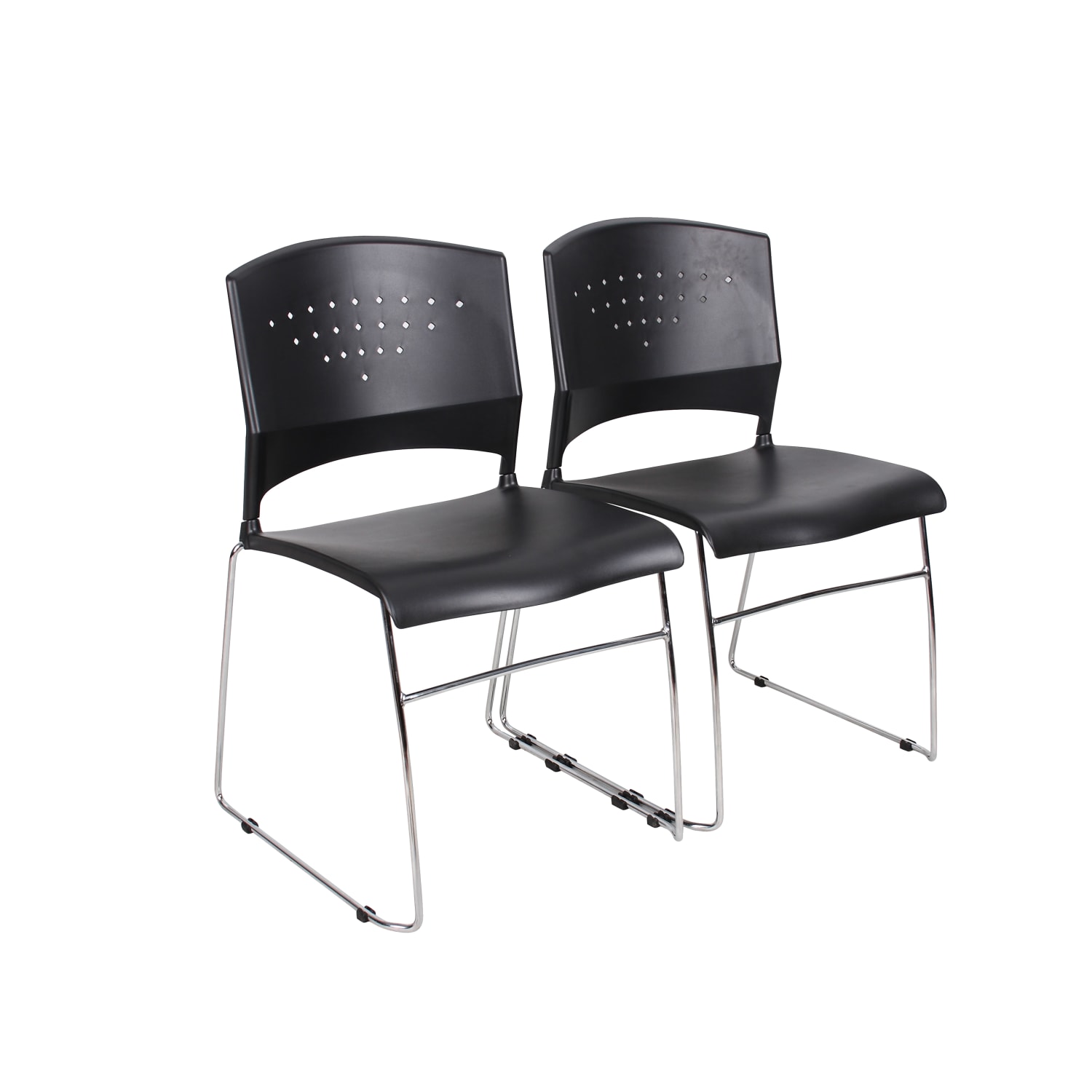 Boss Office Products Plastic Seat Plastic Back Stacking Chair 18in Seat Width Black SeatChrome Frame Quantity 2 PopularChairscom