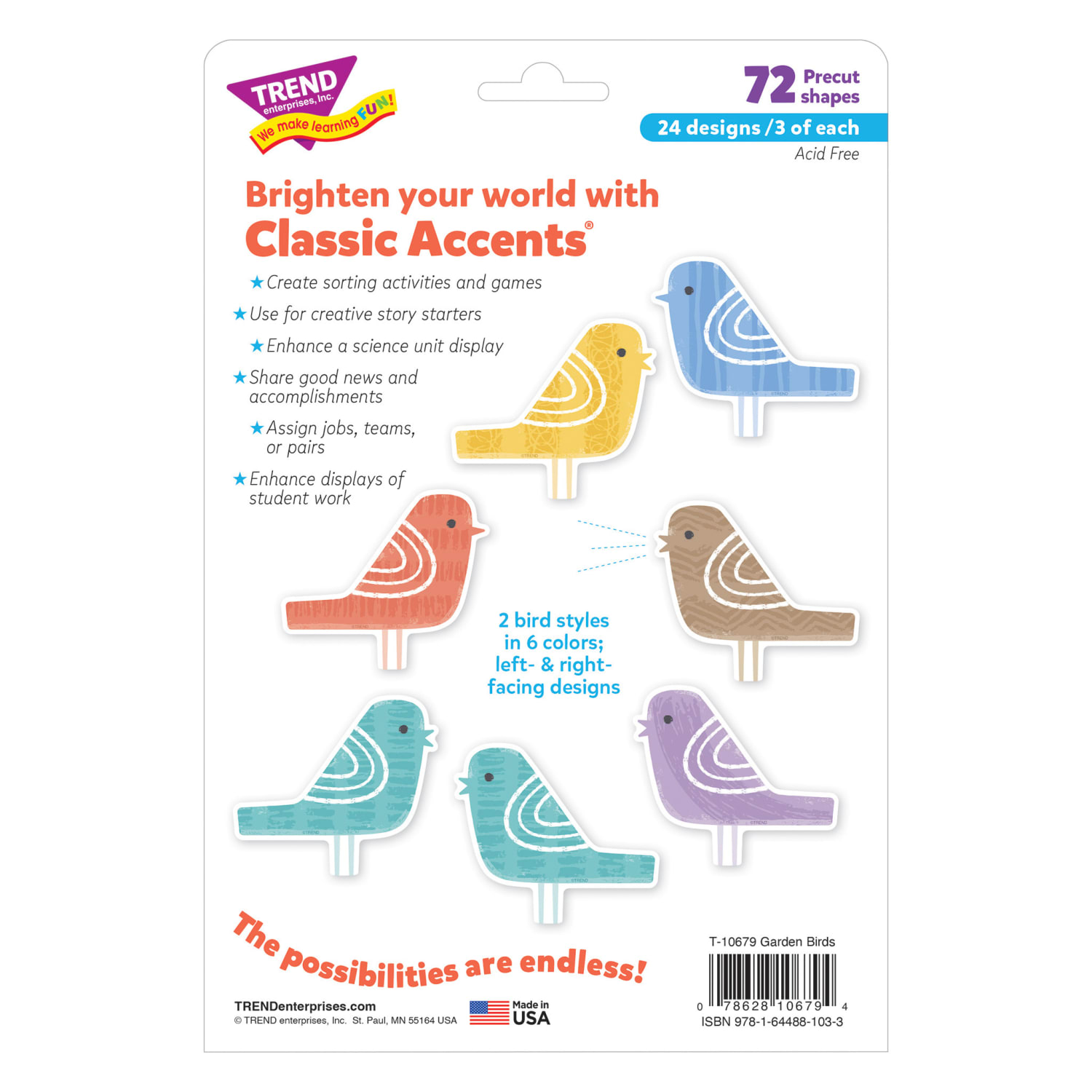 Trend Classic Accents, Garden Birds, 72 Accents Per Pack, Bundle Of 3 Packs - Image 6