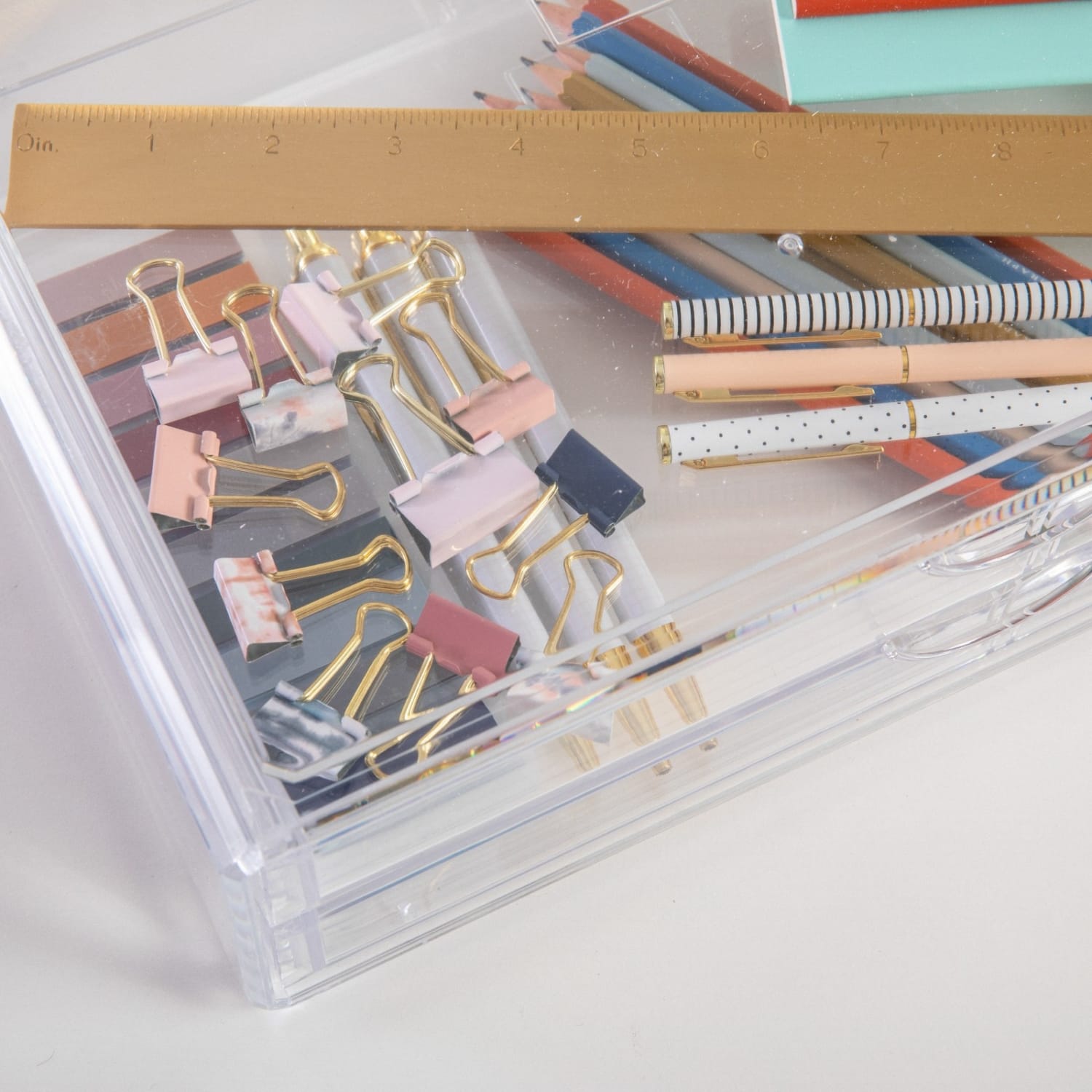 Martha Stewart Brody Plastic Stackable Office Desktop Organizer Box With 2 Drawers, 2inH x 7-3/4inW x 12-3/4inD, Clear - Image 5