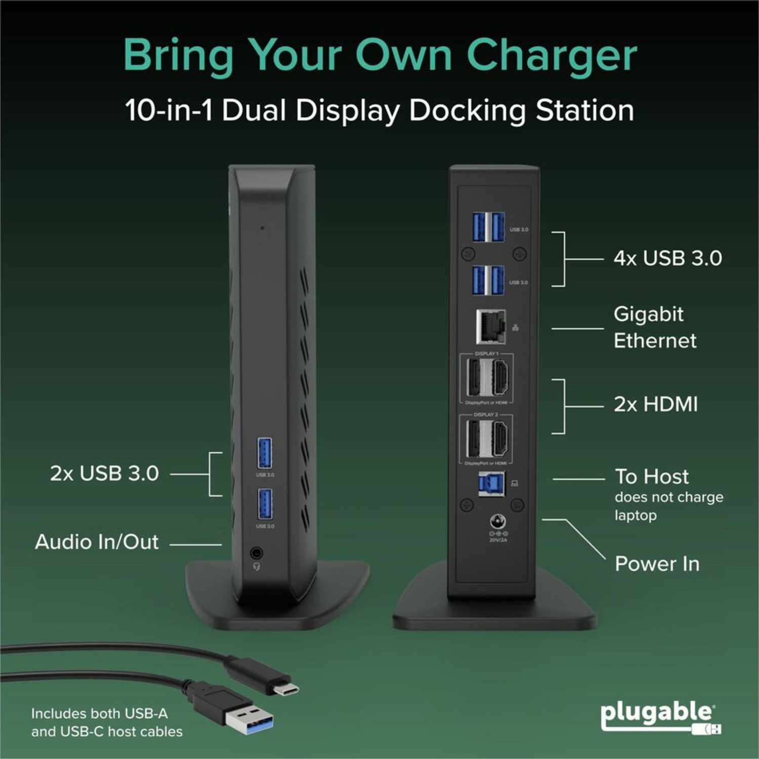 Plugable USB 3.0 and USB-C Dual 4K Display Docking Station with DisplayPort and HDMI  - UD6950Z - Image 3