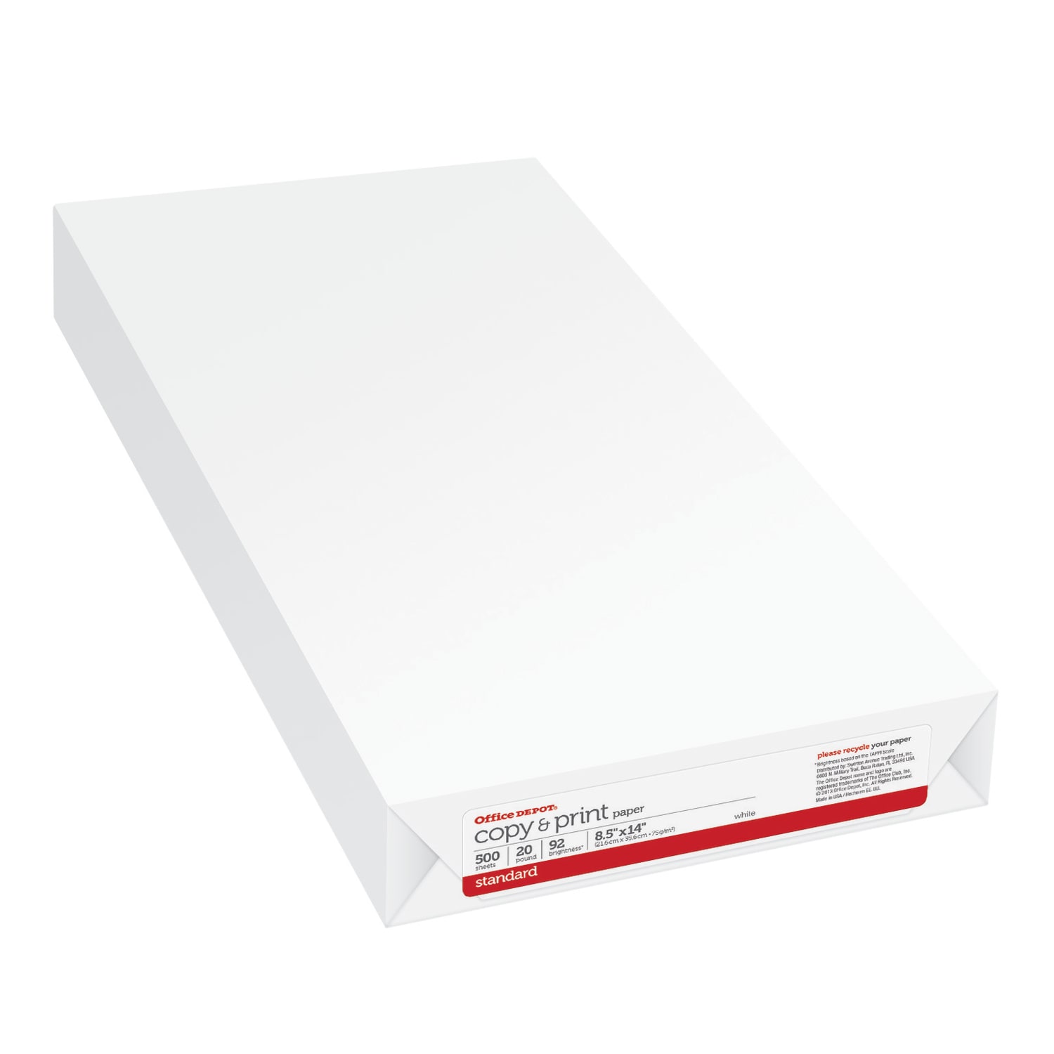 Office Depot Multi-Use Printer & Copy Paper, 1 Ream, White, Legal (8.5in x 14in), 500 Sheets Per Ream, 20 Lb, 92 Brightness