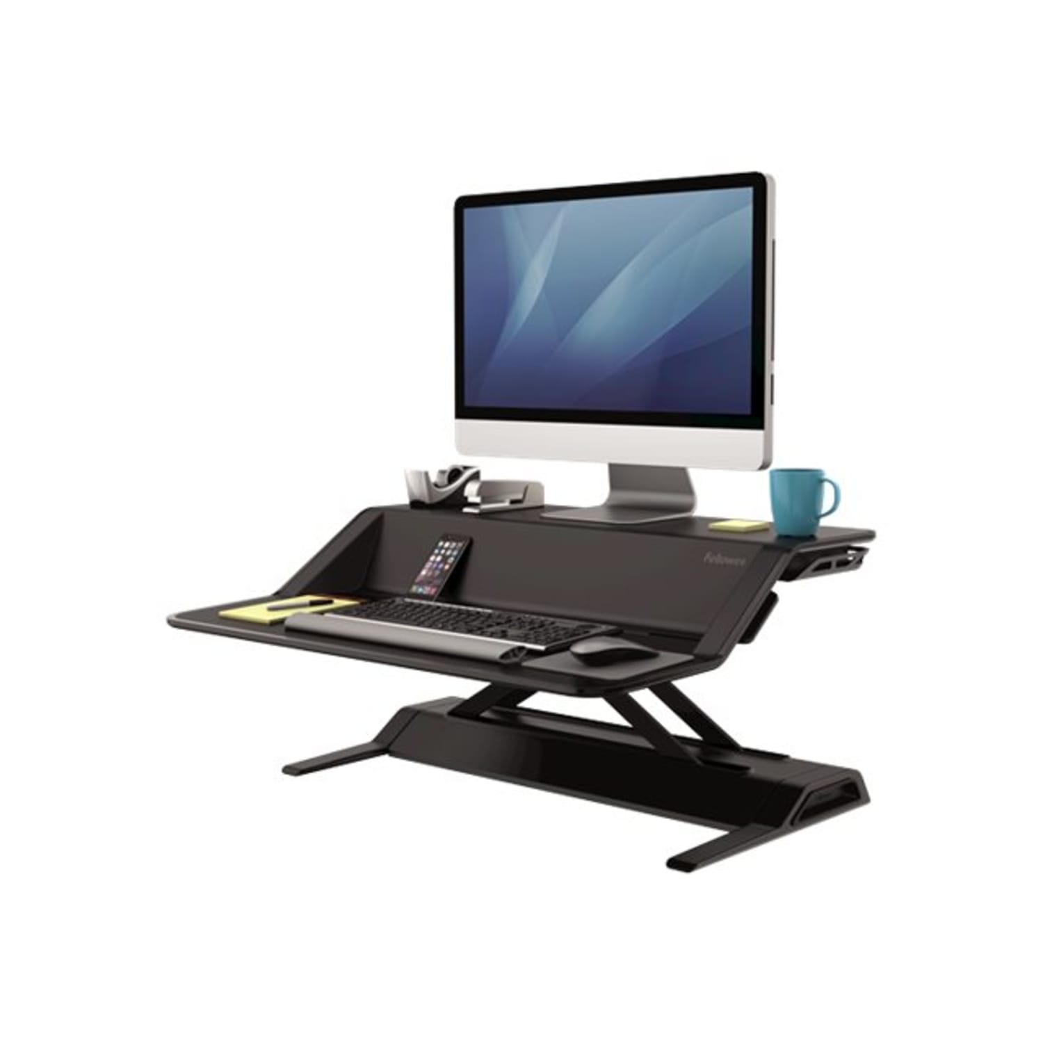 Fellowes Lotus Fully Assembled Effortless Adjustable Sit-Stand Workstation, 32.75in W x 24.25inD, Black - Image 4