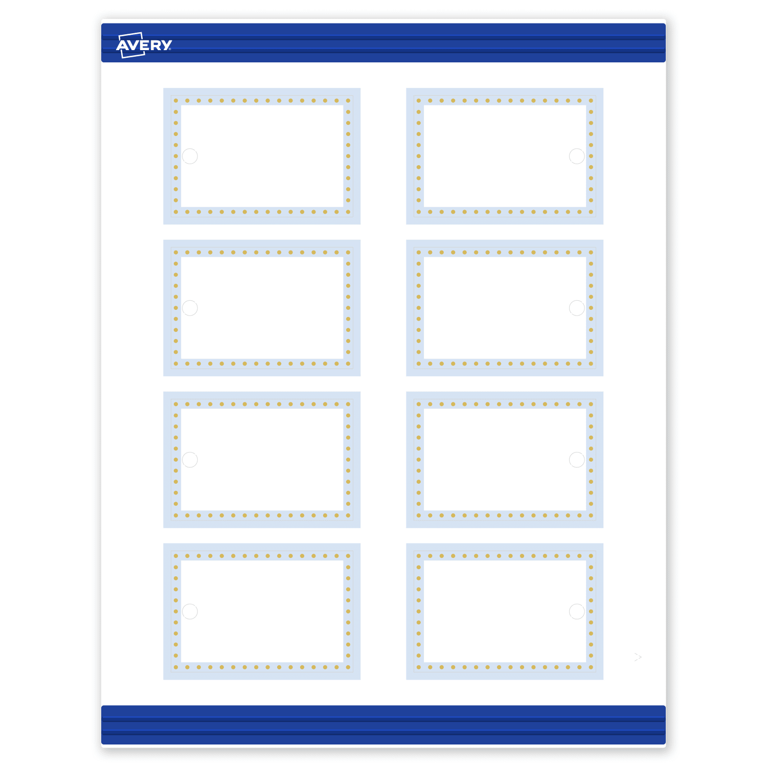 Avery Printable Tags With Sure Feed Technology, 2in x 3in, Matte White With Gold Dots/Blue Border Design, Pack Of 80