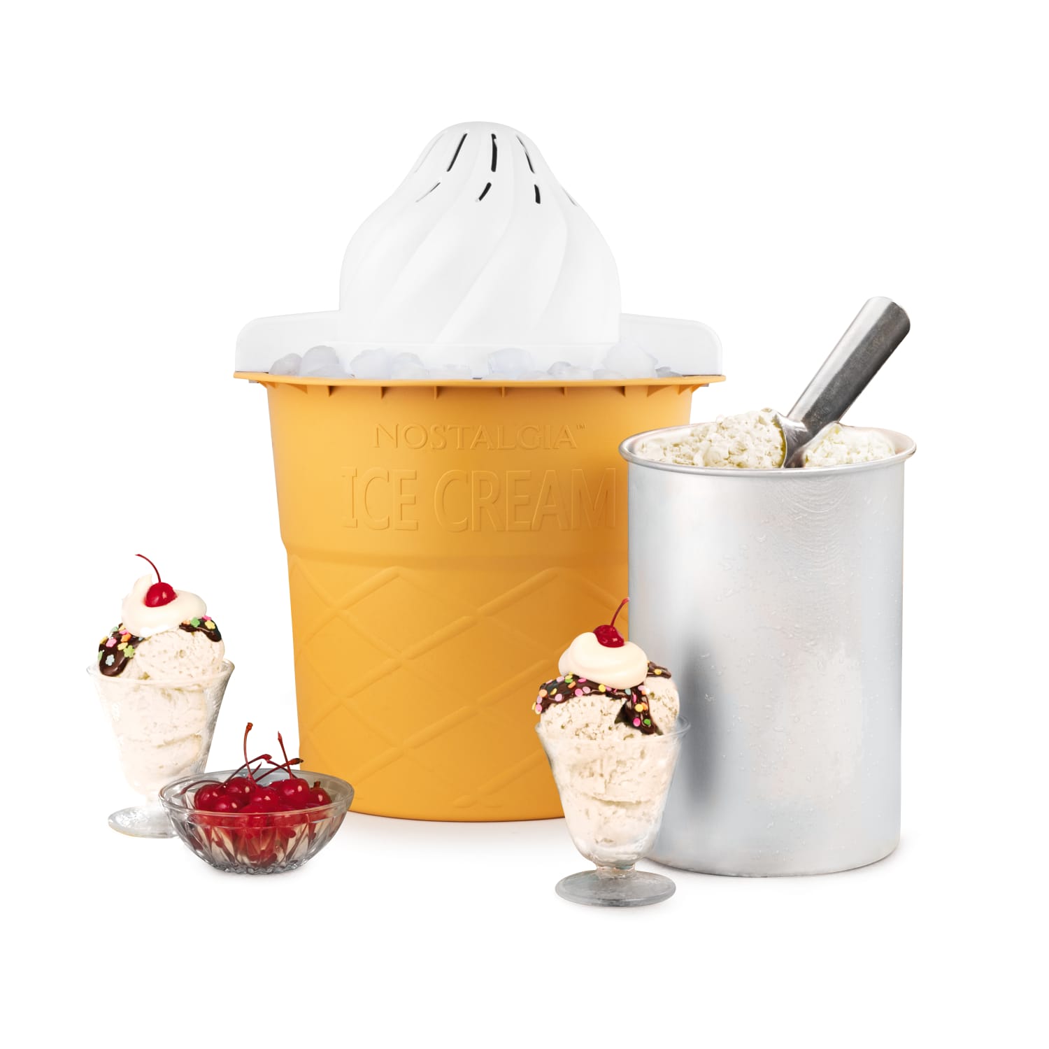 Nostalgia 4-Quart Swirl Cone Ice Cream Maker, Vanilla White - Image 3