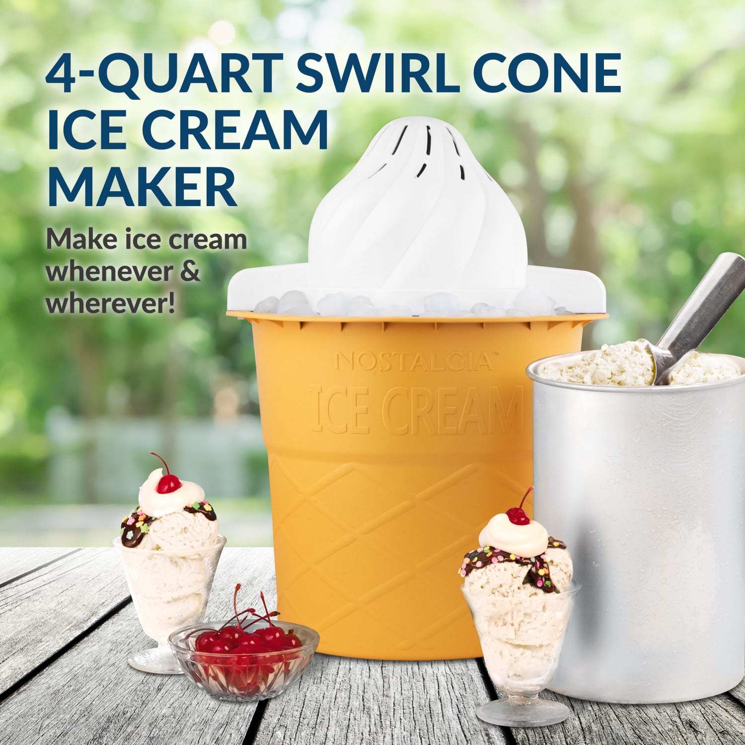 Nostalgia 4-Quart Swirl Cone Ice Cream Maker, Vanilla White - Image 6