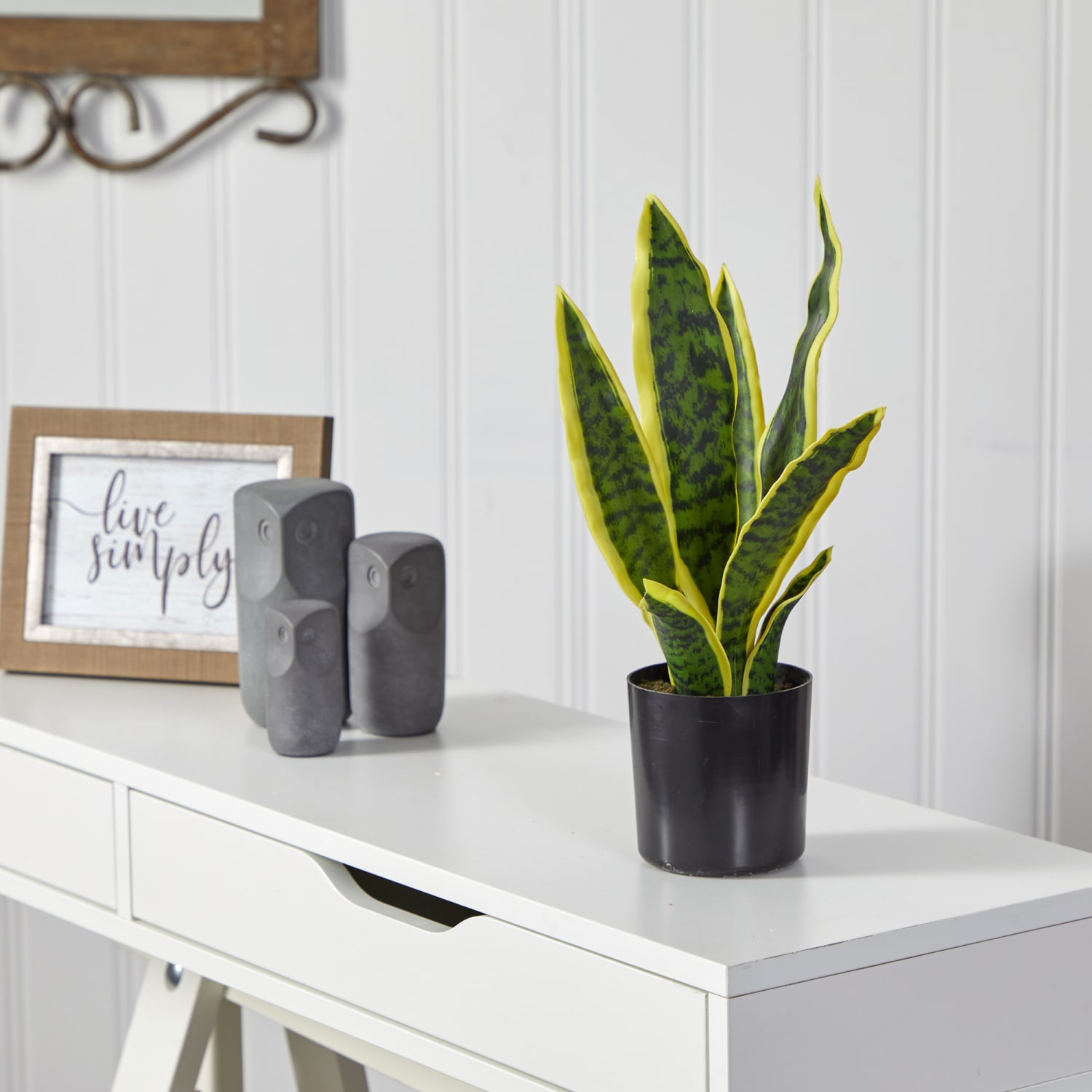 Nearly Natural Sansevieria 14inH Artificial Plant With Planter, 14inH x 6inW x 6inD, Green/Black - Image 4