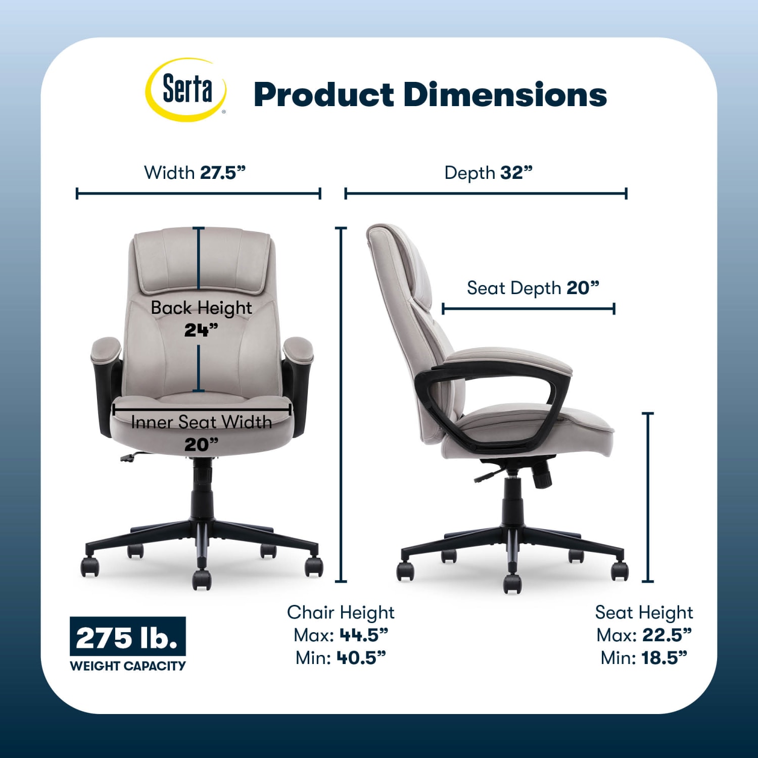 Serta Comfort Classic Ergonomic Fabric High-Back Executive Office Chair, Taupe - Image 4