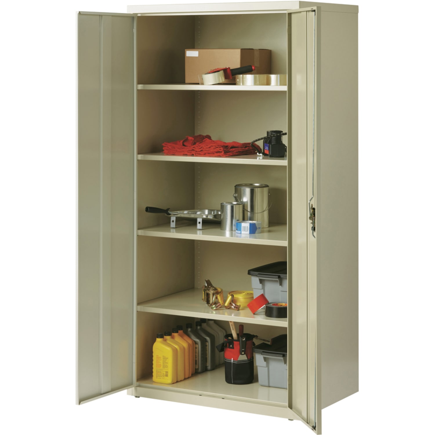 Lorell Fortress Series 24inD Steel Storage Cabinet, Fully Assembled, 5-Shelf, Putty - Image 5