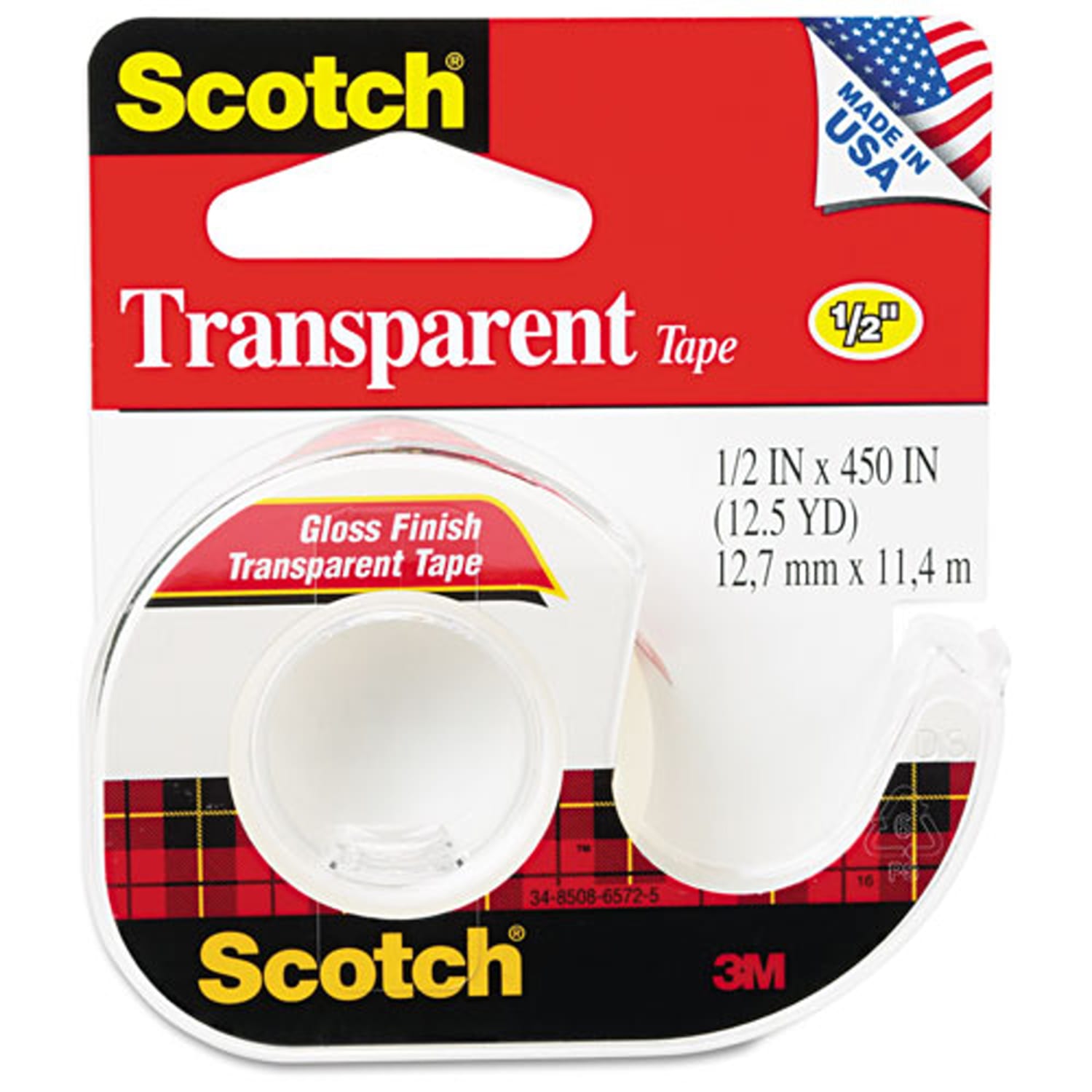Scotch Transparent Office Tape In Dispenser, 1/2in x 450in, Clear