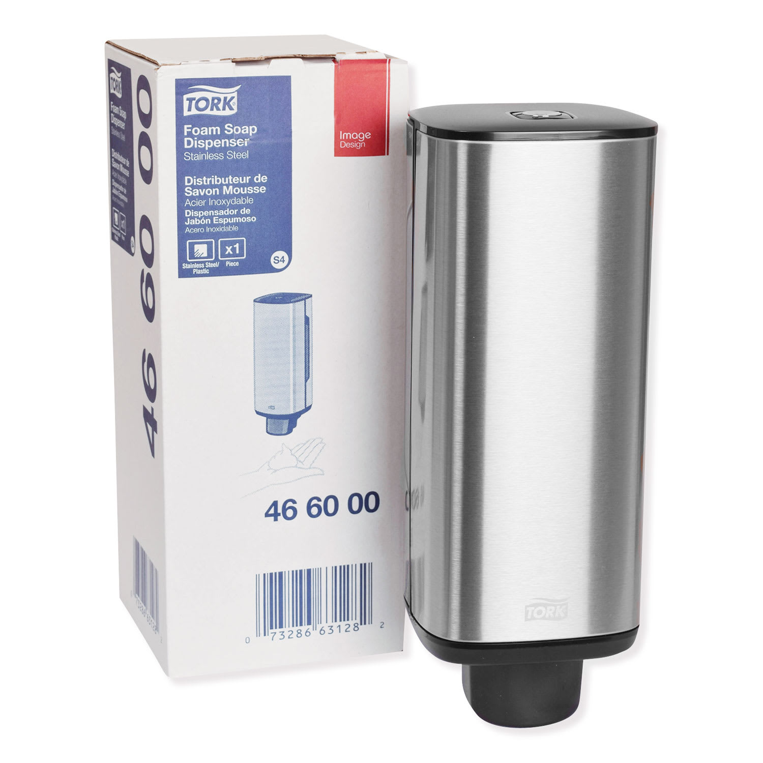 Tork Foam Skincare Manual Dispenser, 1 L Bottle; 33 oz Bottle, 4.25 x 4.25 x 11.38, Stainless Steel - Image 3