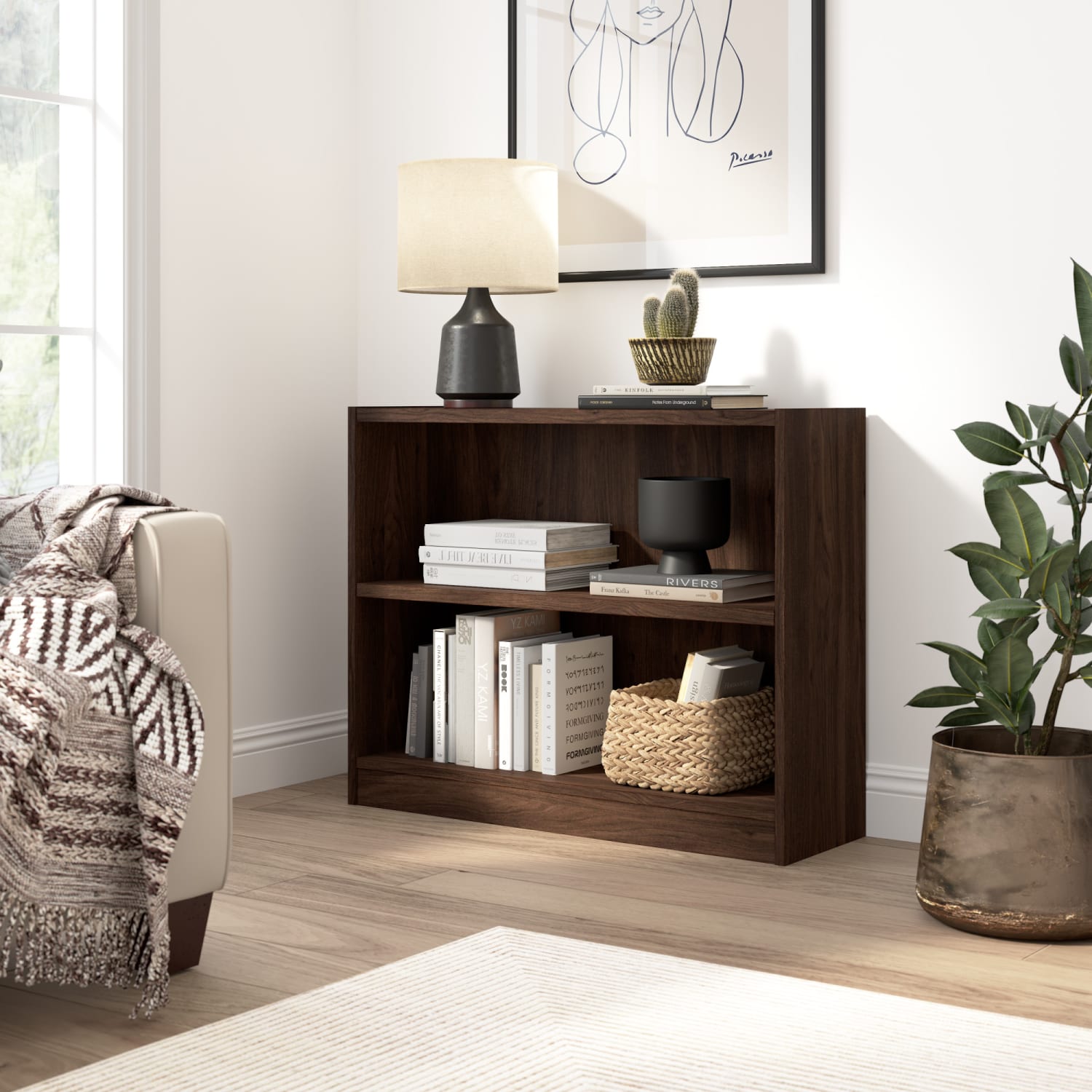 Bush Furniture Universal Small 30inH 2 Shelf Bookcase, Black Walnut, Standard Delivery - Image 3