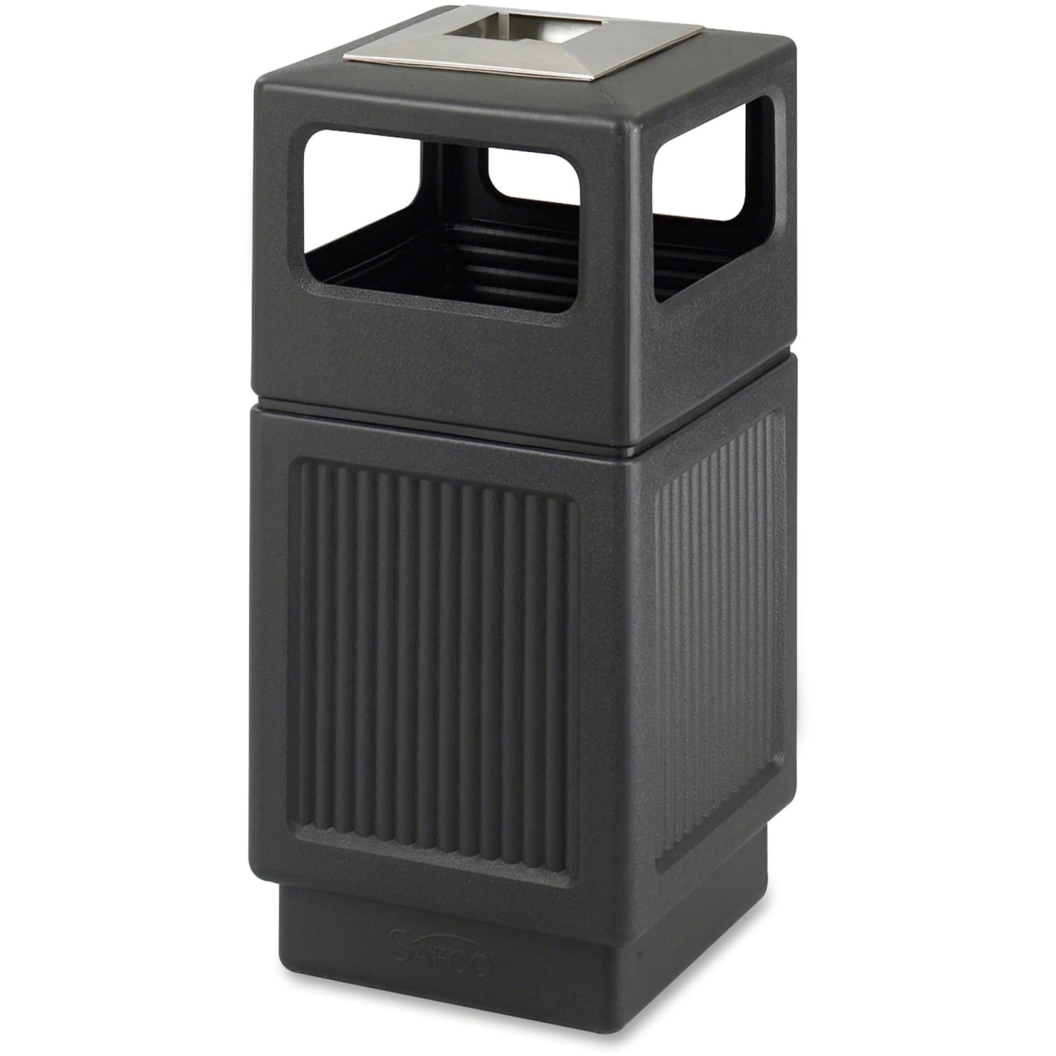 Safco Canmeleon Recessed Panel Ash Urn, Side Opening, 38 Gallons, Black - Image 3