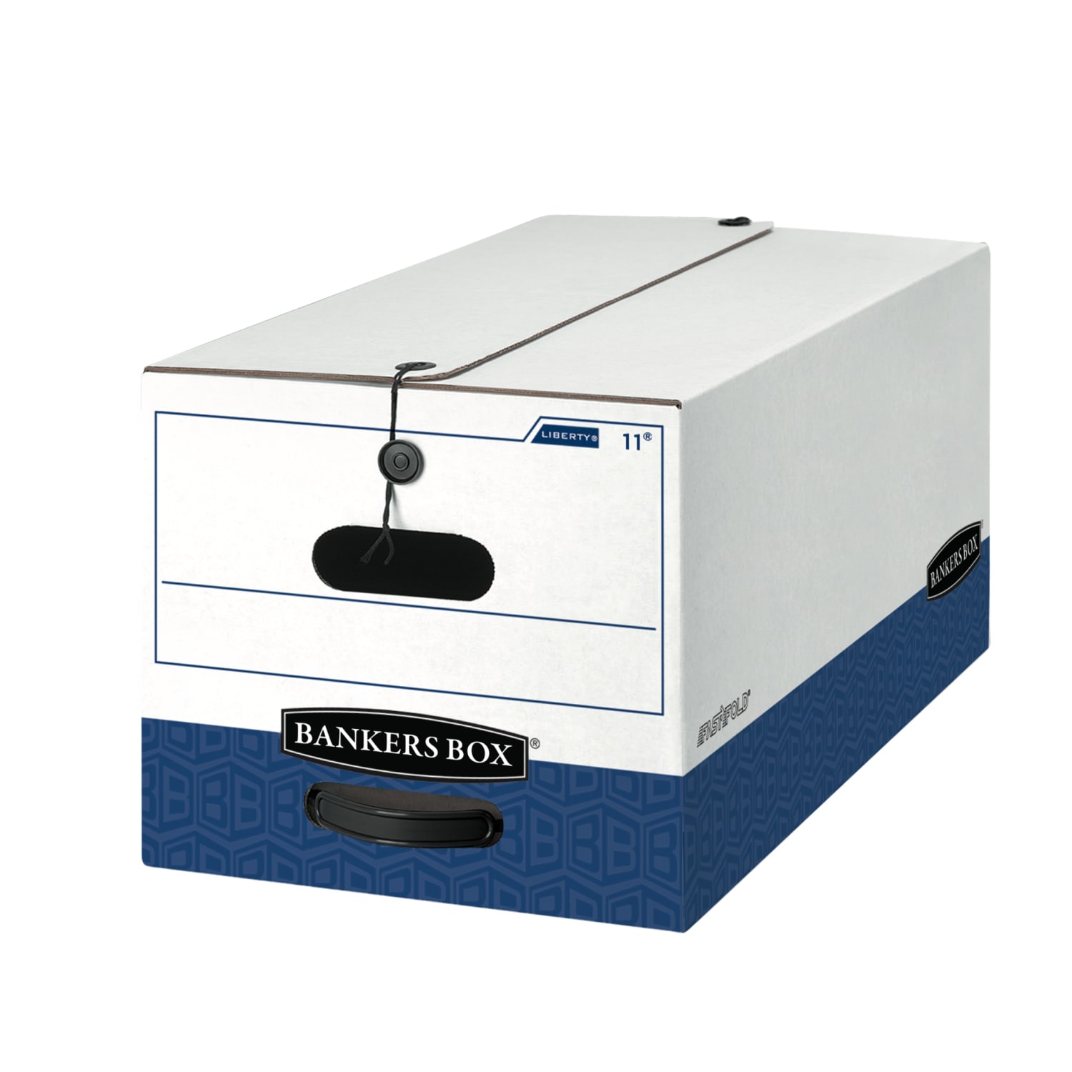 Bankers Box Liberty FastFold Medium-Duty Storage Boxes, Letter Size, 24in x 12in x 10in, White/Blue, Case Of 12 - 00011