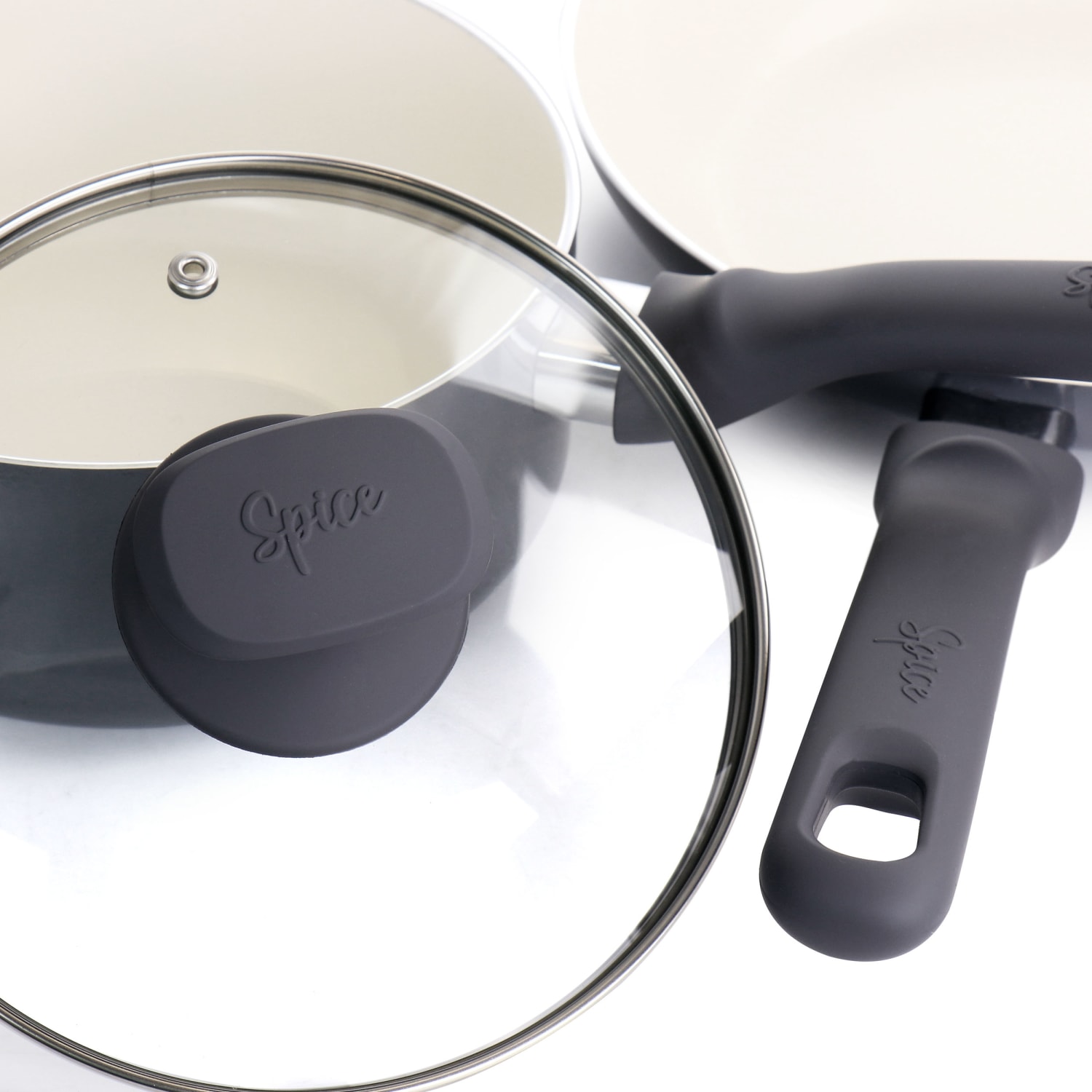 Spice by Tia Mowry Savory Saffron 7 Piece Ceramic Non Stick Aluminum Cookware Set, Gray - Image 4