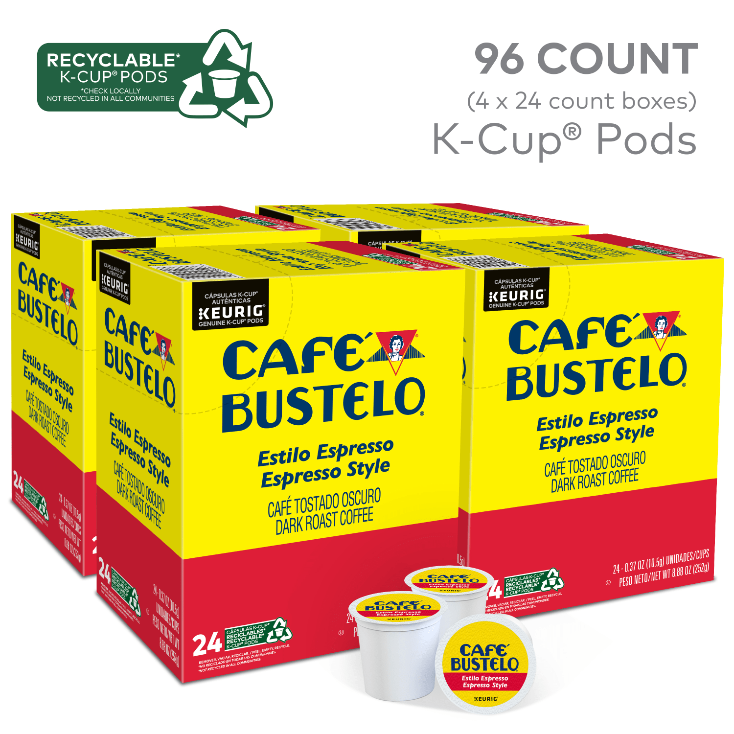 Keurig Cafe Bustelo Single-Serve Pods, Espresso Roast, Classic, Box Of 24 Pods, Case Of 4 Boxes - Image 3