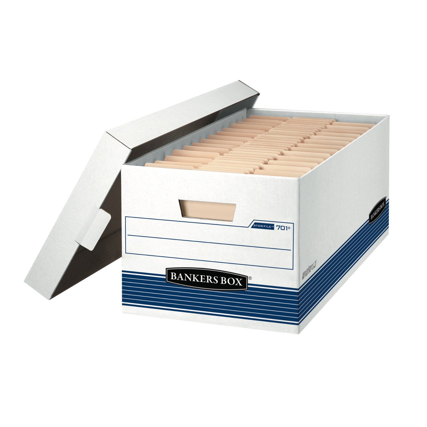 Bankers Box Stor/File Medium-Duty Storage Boxes, Letter Size, 24in x 12in x 10in, White/Blue, Case Of 12 - 00701