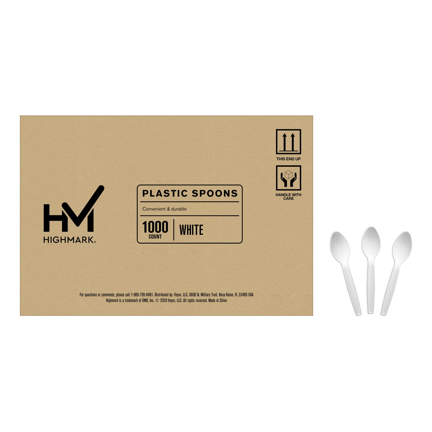 Highmark Plastic Utensils, Medium-Size Spoons, White, Box Of 1,000 Spoons