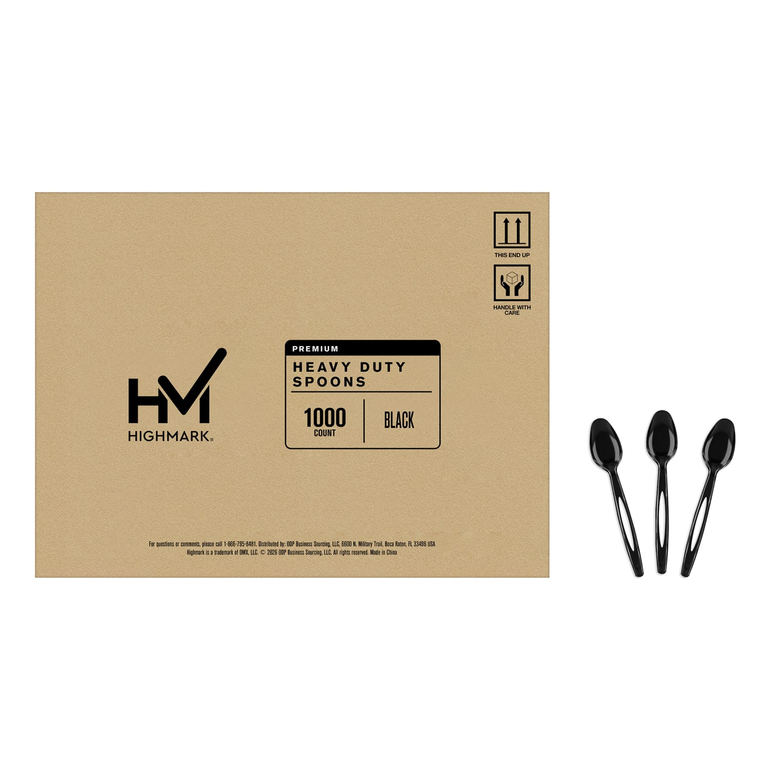 Highmark Plastic Utensils, Full-Size Spoons, Black, Box Of 1,000 Spoons