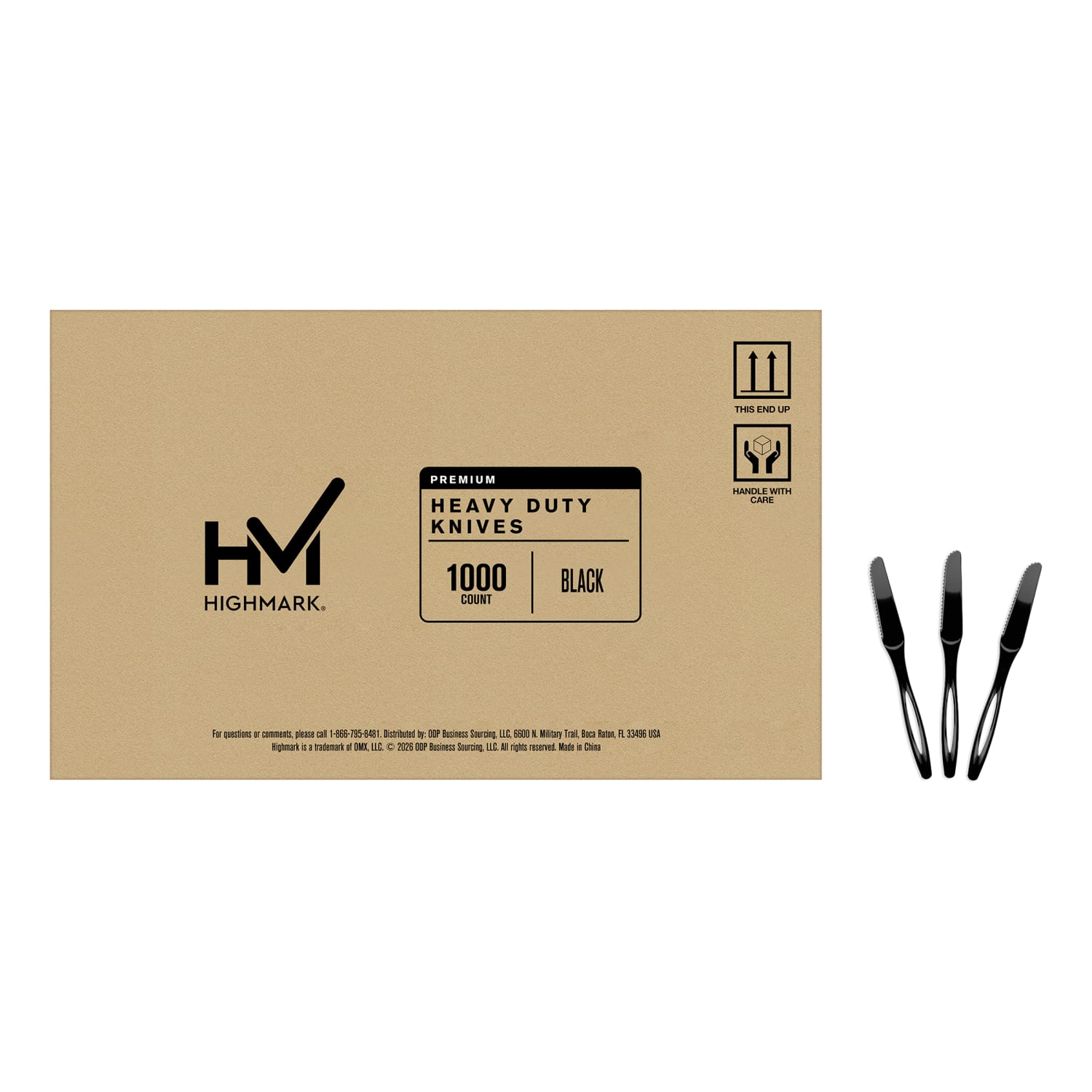 Highmark Plastic Utensils, Full-Size Knives, Black, Box Of 1,000 Knives