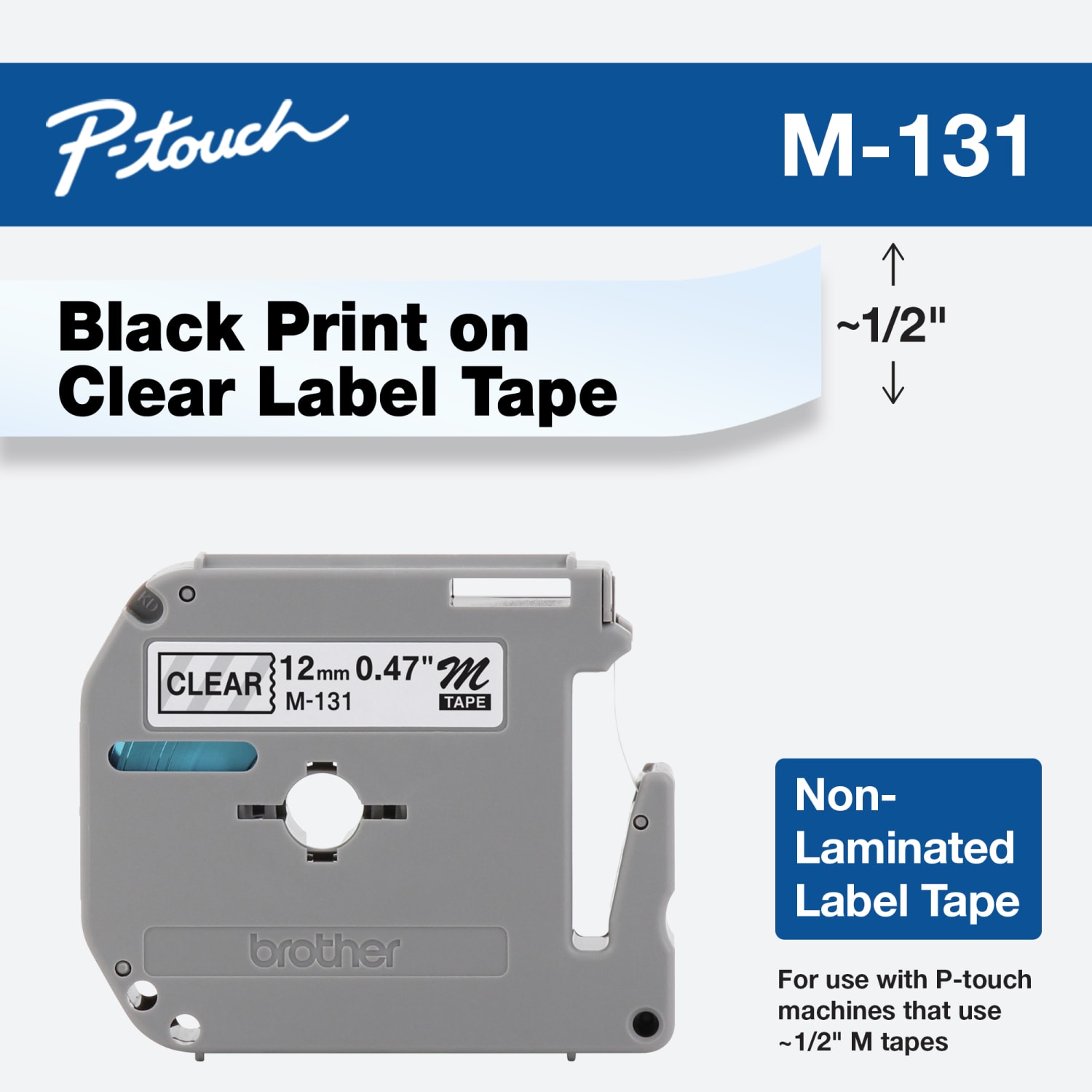 Brother M-131 Black-On-Clear Tape, 0.5in x 25ft - Image 3