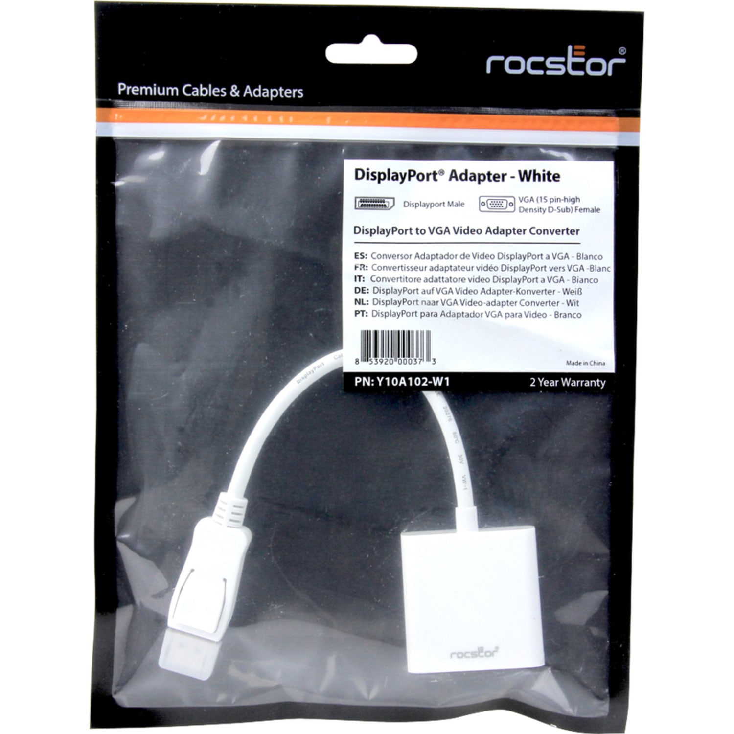 Rocstor DisplayPort to VGA Video Adapter Converter - Cable Length: 5.9in - 5.90in DisplayPort/VGA Video Cable for Desktop Computer, Notebook, Projector, Monitor, HDTV, Video Device - Image 3