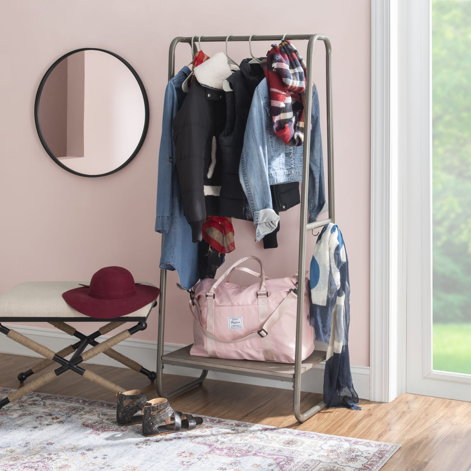 Linon Blaisdell Tall Clothing Rack, 60inH x 27-1/4inW x 15-3/4inD, Pewter - Image 5