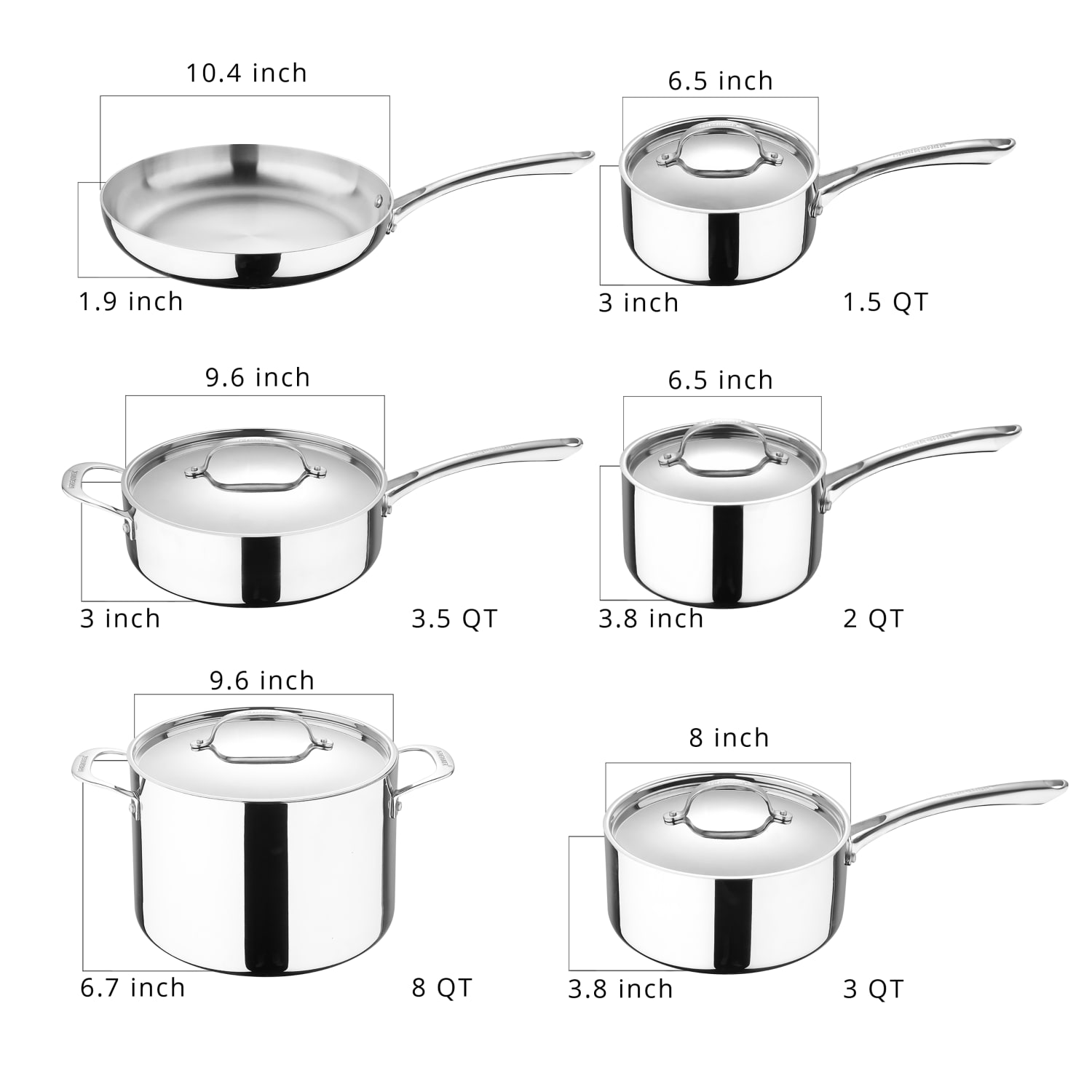 Bergner 11-Piece Stainless Steel Cookware Set, Silver - Image 3