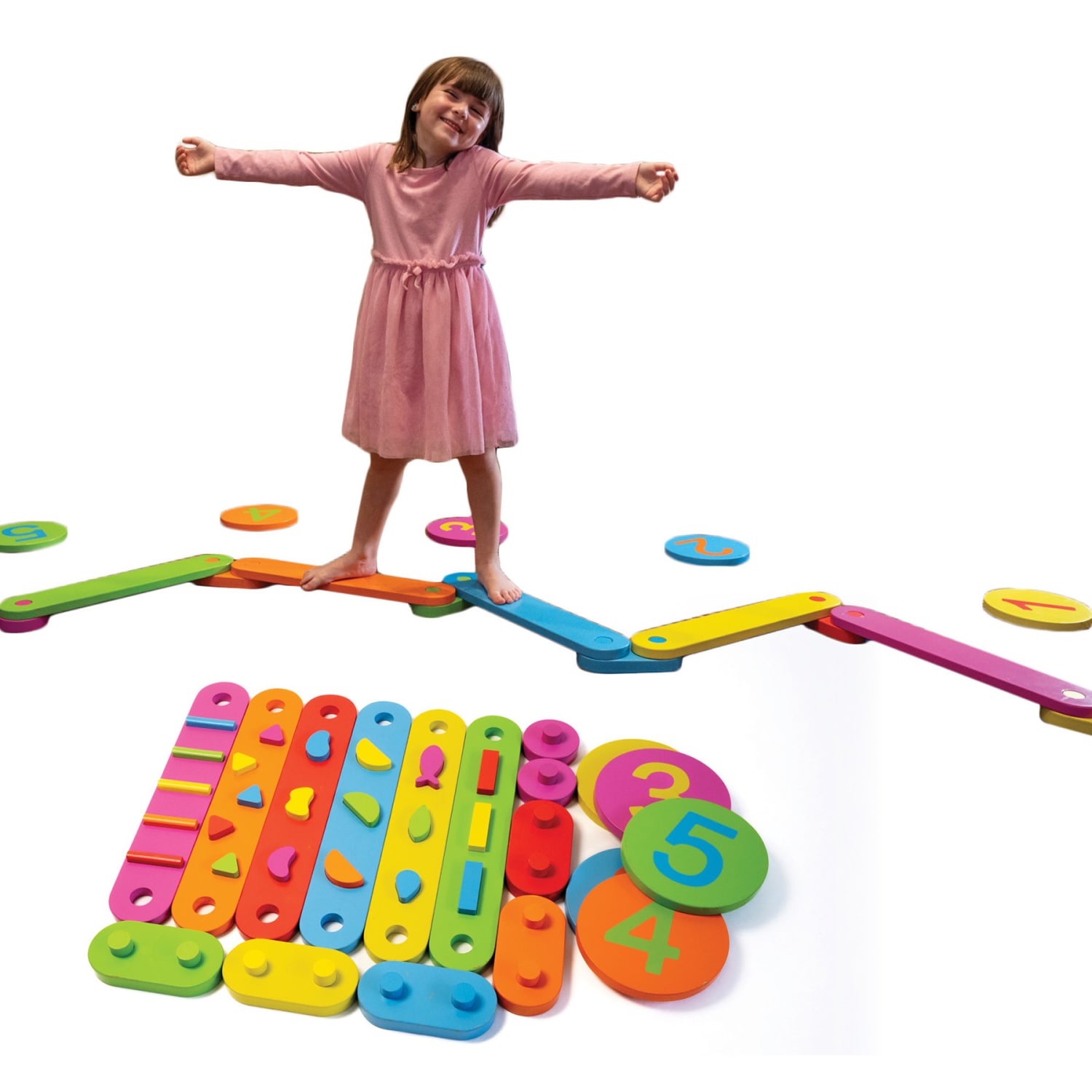 Bintiva Wood Obstacle Course Balance Path With Numbers, 17 Pieces - Image 4
