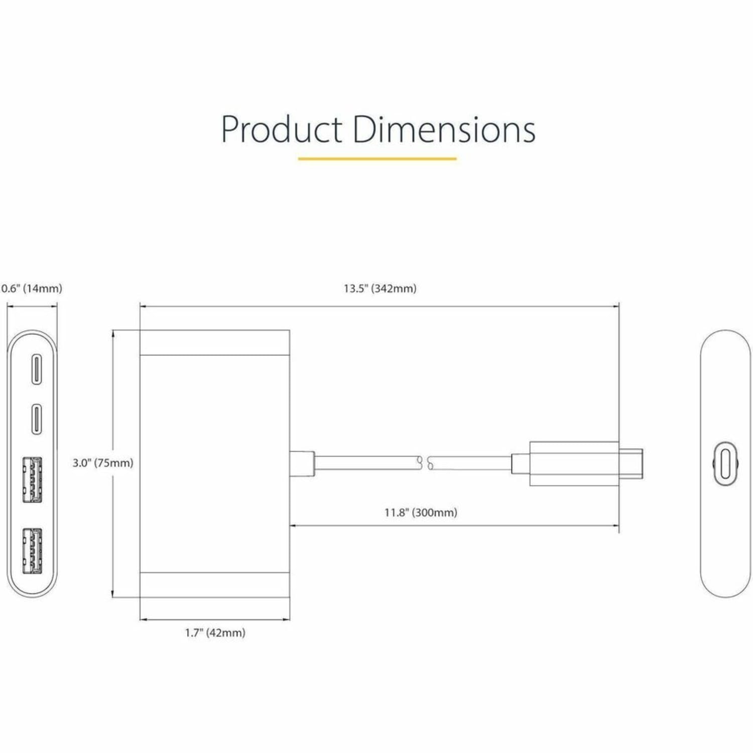 StarTech.com 4-Port USB-C Hub with 100W Power Delivery Pass-Through, 2x USB-A + 2x USB-C, 5Gbps, 1ft/30cm Long Cable, Portable USB 3.0 Hub - Image 4