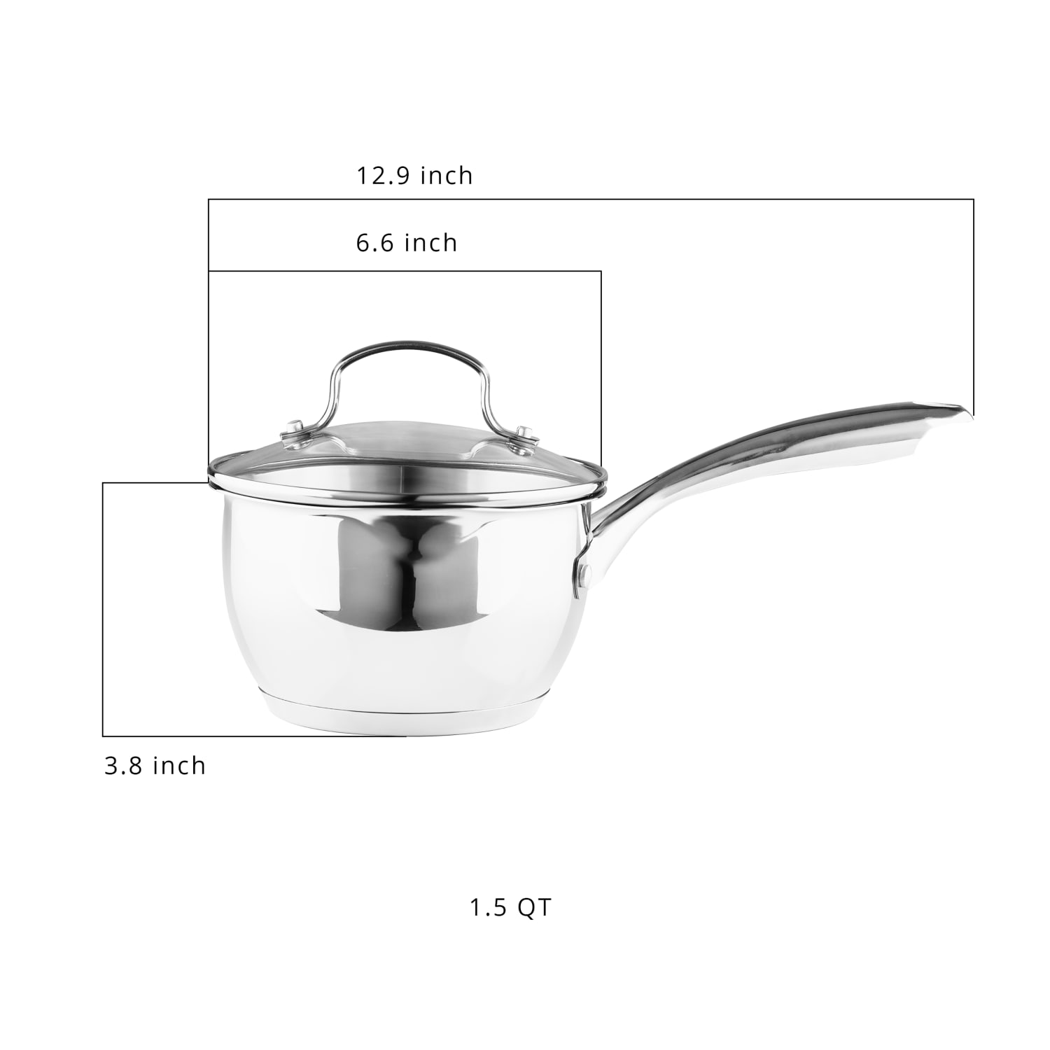 Bergner Essentials Stainless-Steel Saucier Pot With Tempered Glass Lid, 1.5 Qt, Stainless Steel - Image 4