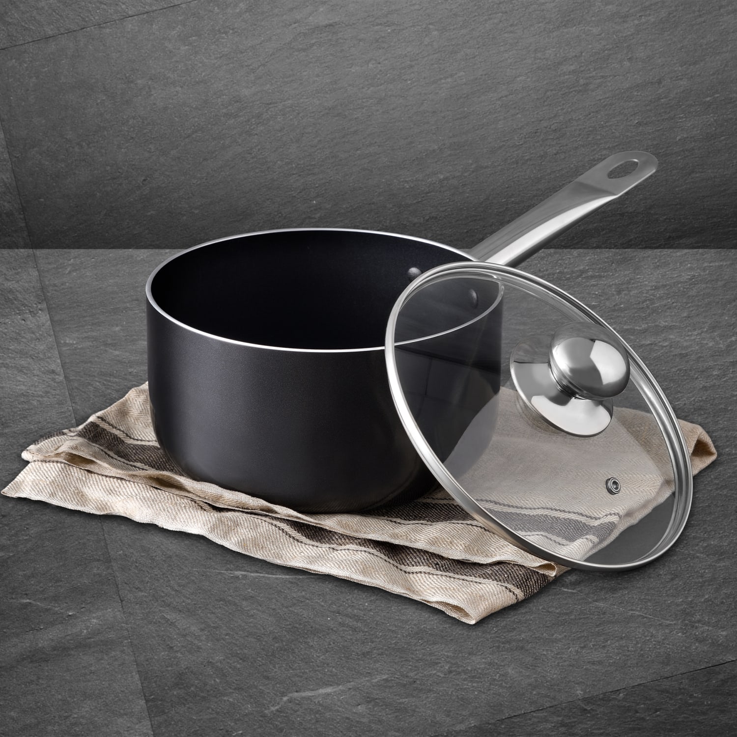 Bergner 3.5-Quart Aluminum Non-Stick Saucepan, Black - Image 6