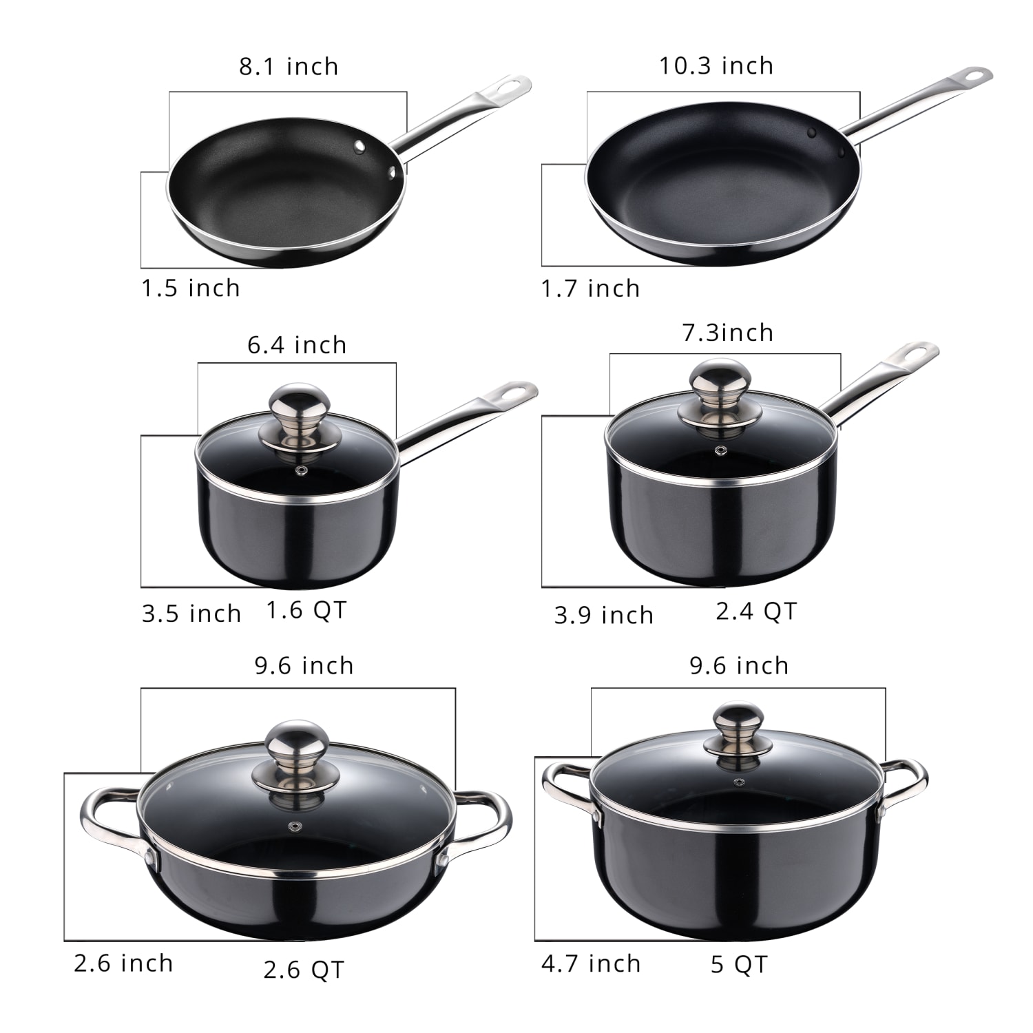 Bergner 10-Piece Aluminum Non-Stick Cookware Set, Black - Image 3