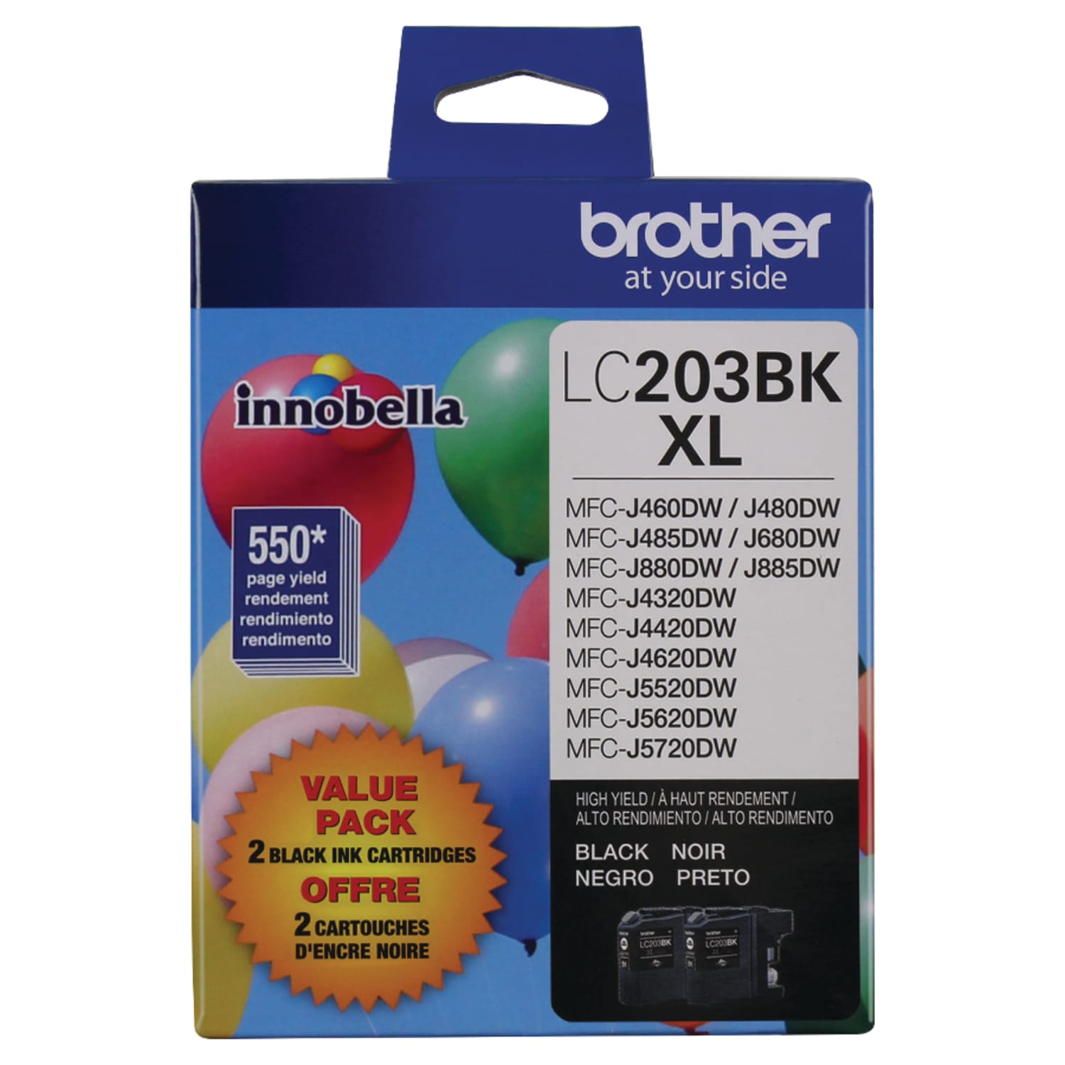 Brother LC203 Black High-Yield Ink Cartridges, Pack Of 2, LC2032PKS