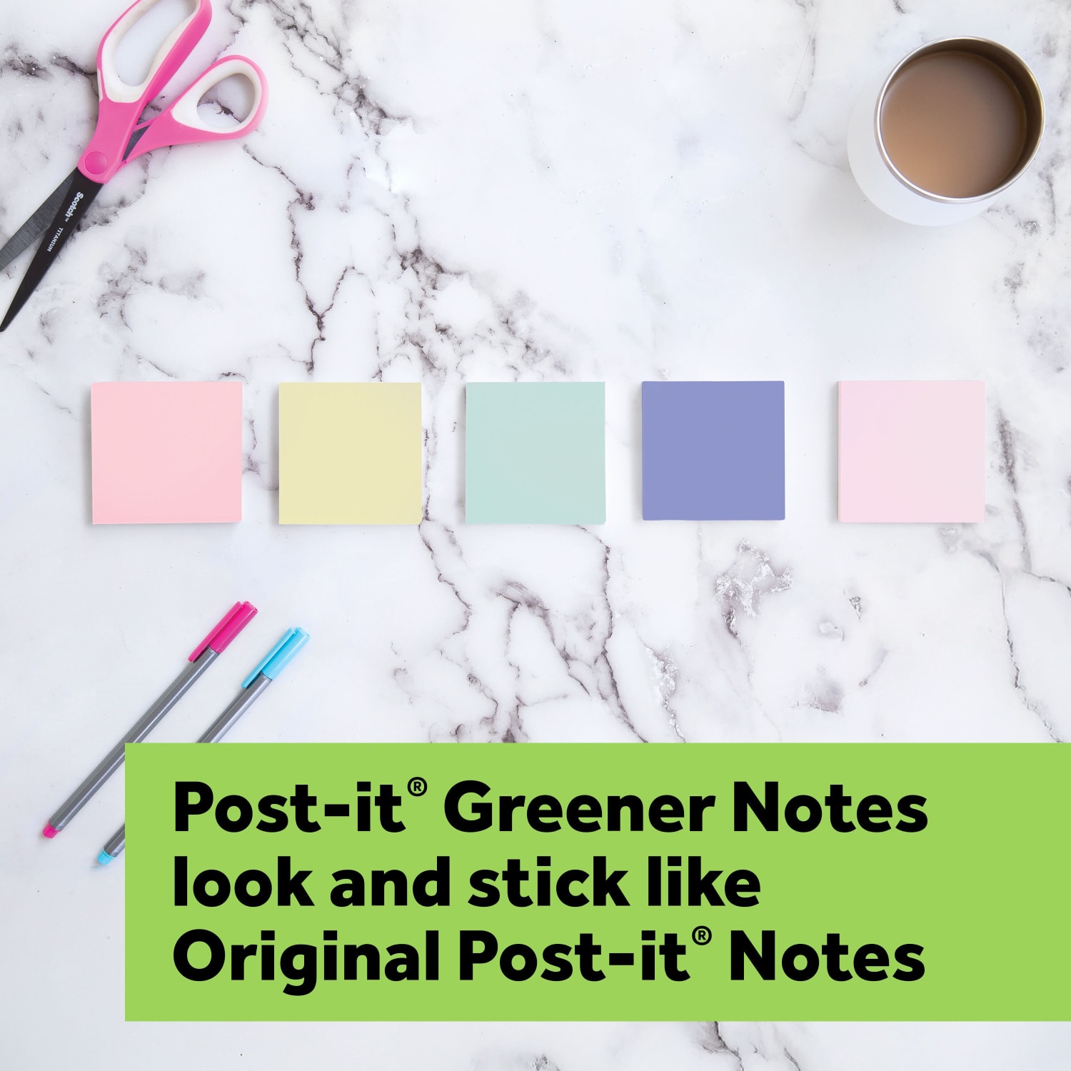 Post-it Greener Notes, 4 in x 6 in, 5 Pads, 100 Sheets/Pad, Lined, Clean Removal, School Supplies and Office Products, Sticky Notes for Surfaces - Image 5