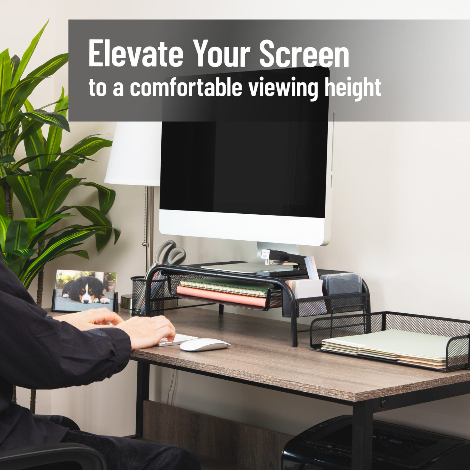Mind Reader Metal Mesh Monitor Stand, 5-1/2inH x 11-1/2inW x 20inD, Black - Image 3