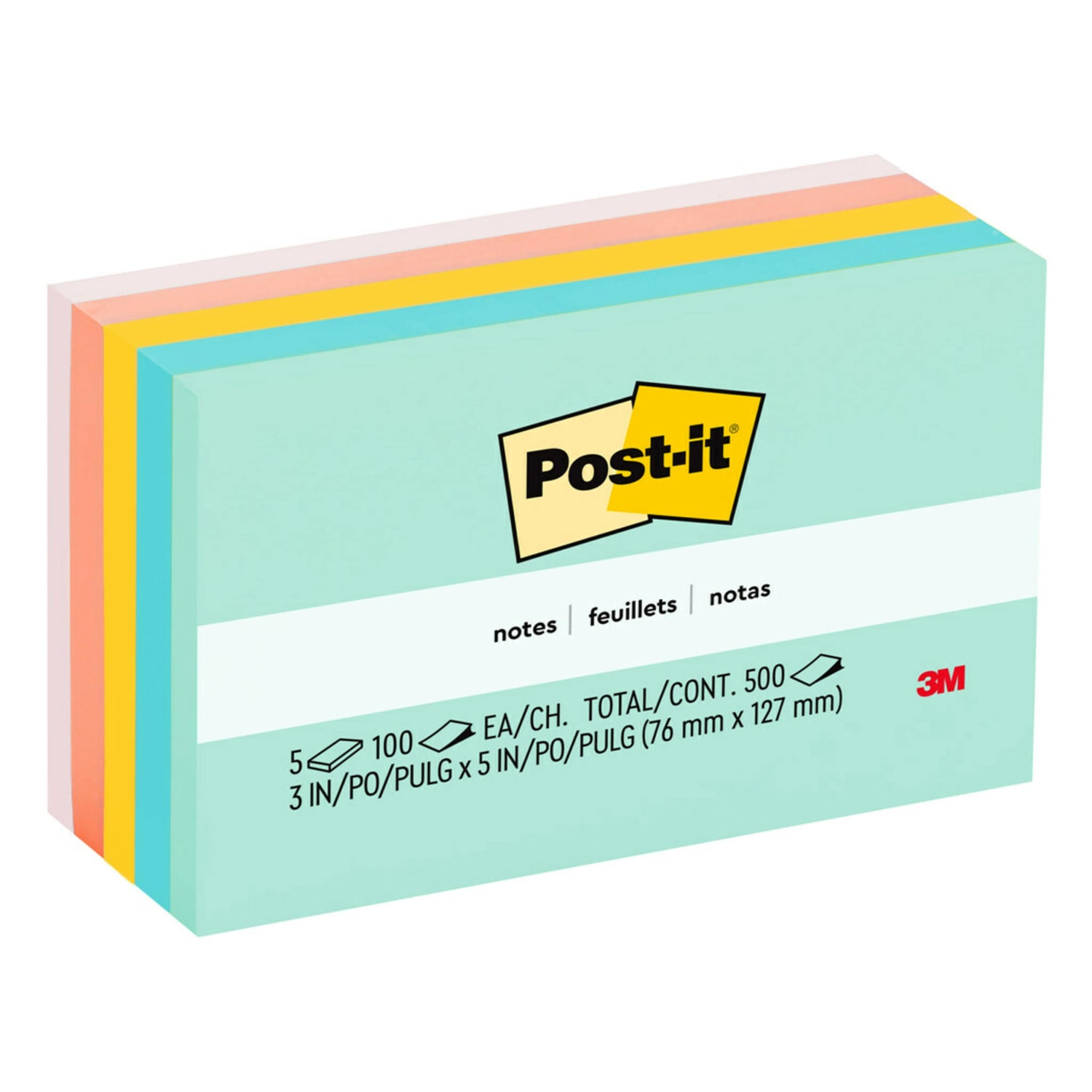 Post-it Notes, 5 Pads, 3 in x 5 in, Clean Removal, School Supplies and Office Products, Sticky Notes  - 655AST