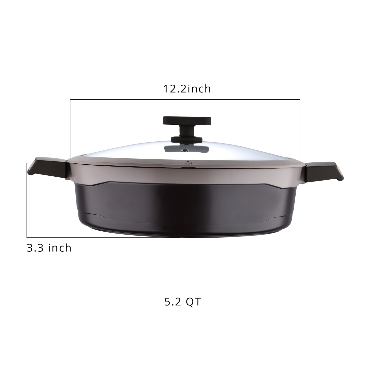 Masterpro Gastro Titanium Collection Durable Cast Aluminum Everyday Pan With Tempered Glass Lid, 5.2-Quart, Brown - Image 6