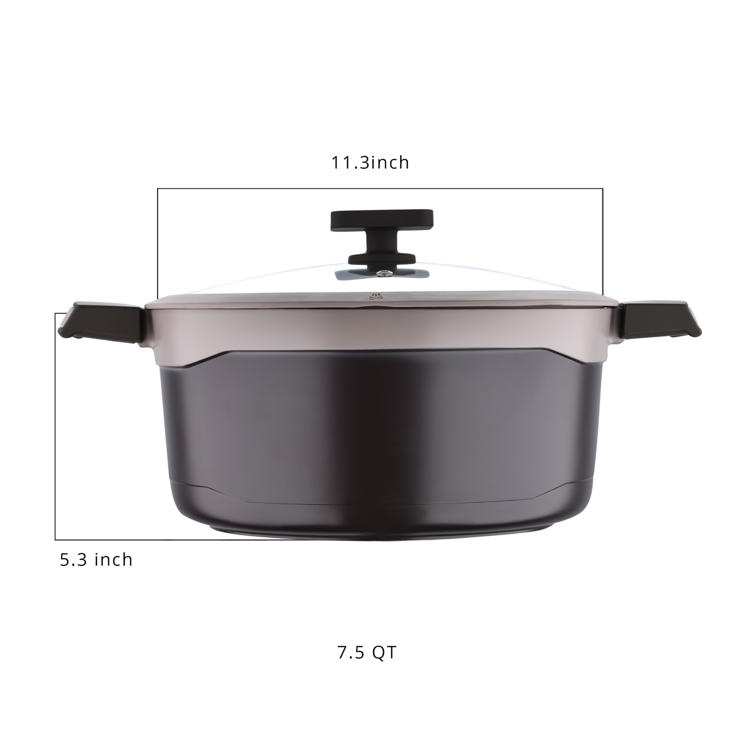 Masterpro Gastro Titanium Collection Durable Cast Aluminum Dutch Oven With Tempered Glass Lid, 7.5-Quart, Brown - Image 6