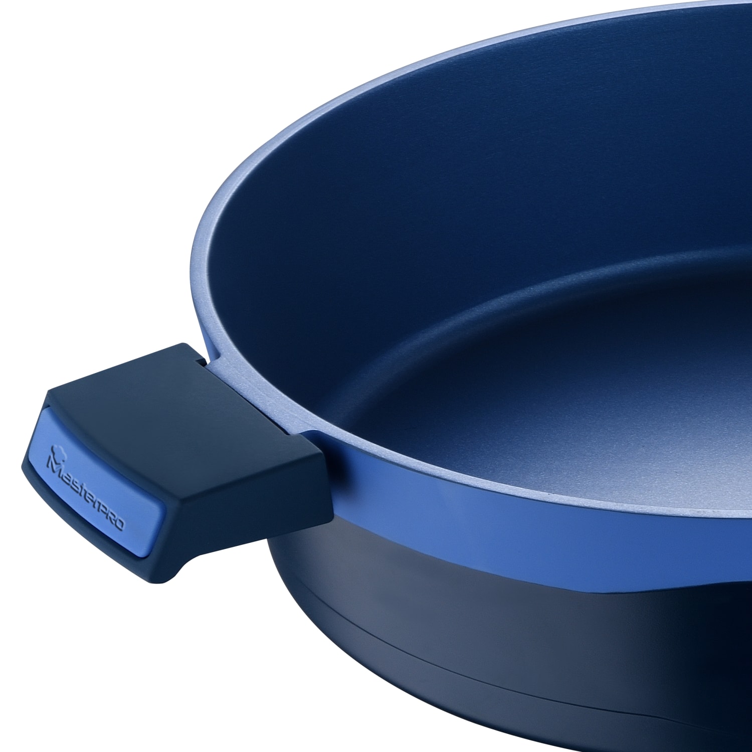 Masterpro Gastro Diamond Collection Durable Cast Aluminum Everyday Pan With Tempered Glass Lid, 5.2-Quart, Blue - Image 5
