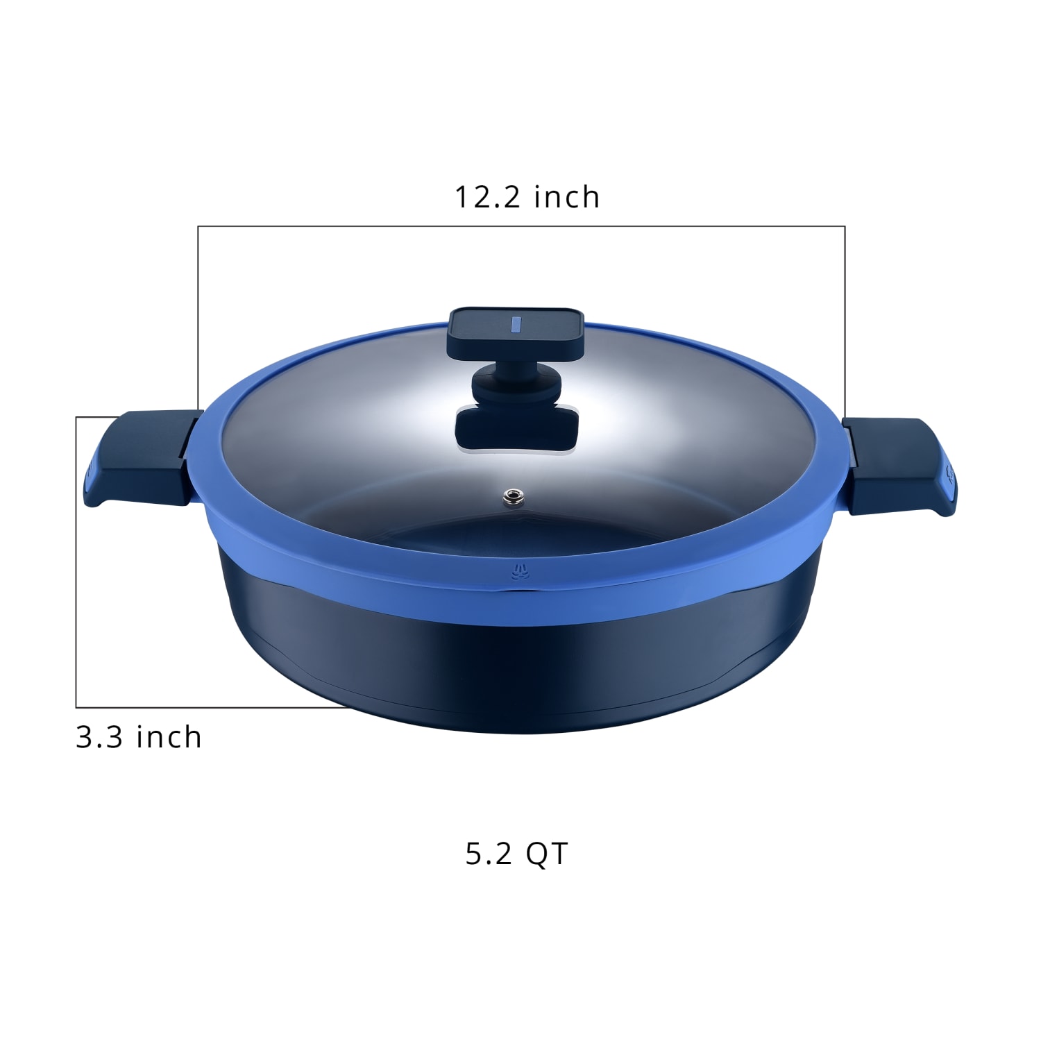 Masterpro Gastro Diamond Collection Durable Cast Aluminum Everyday Pan With Tempered Glass Lid, 5.2-Quart, Blue - Image 6