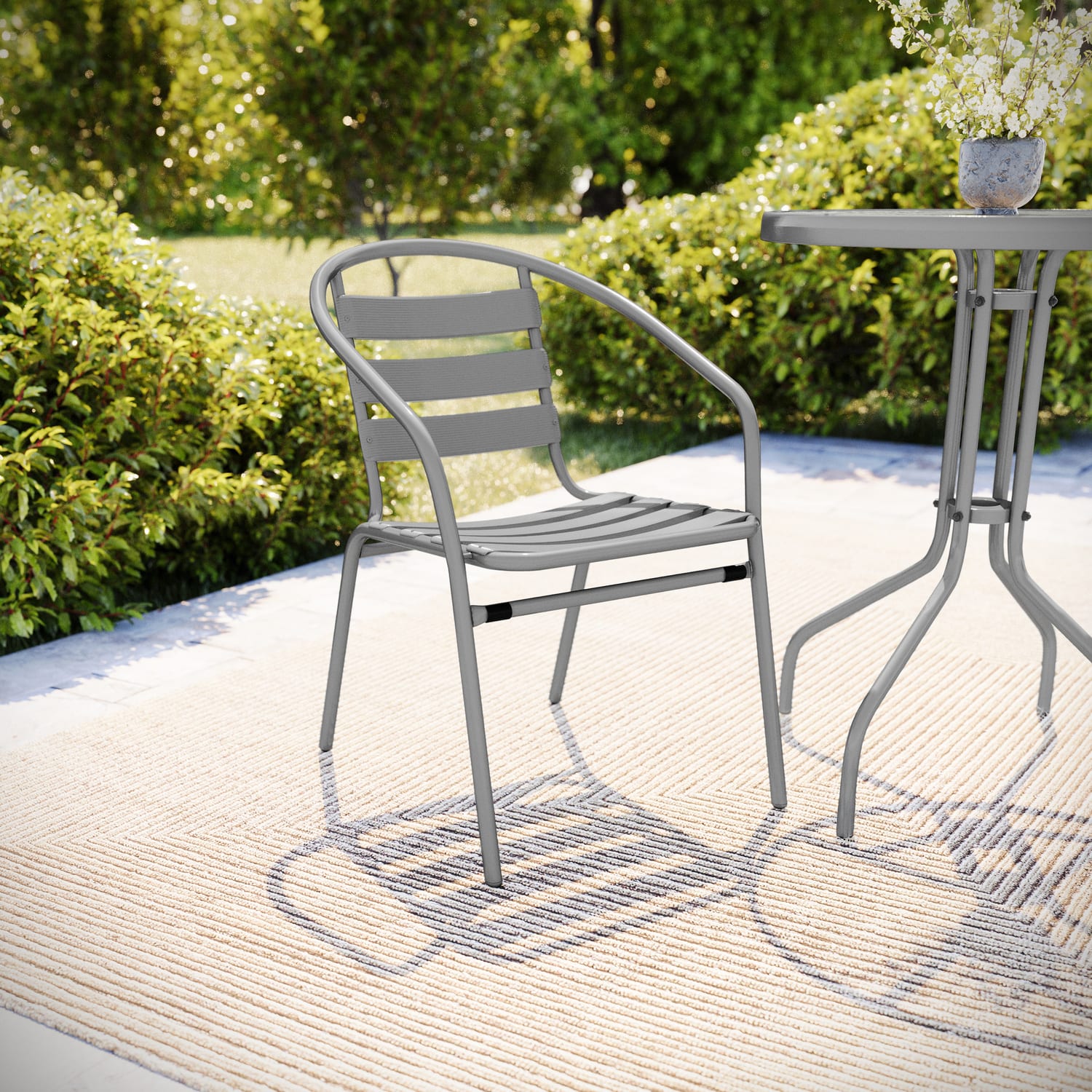 Flash Furniture Metal Slat-Back Restaurant Stack Chair, 28-1/2inH x 21-1/2inW x 24inD, Silver - Image 3