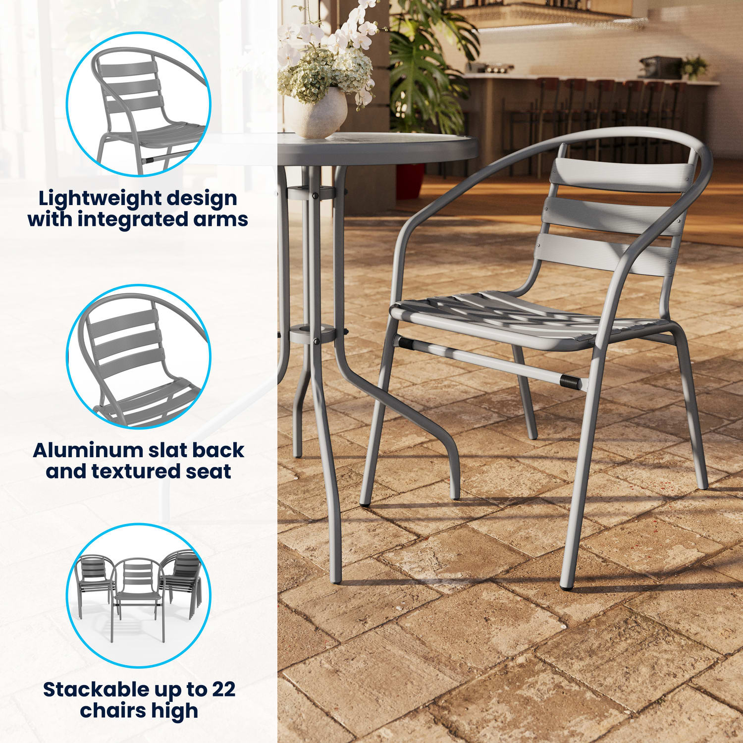 Flash Furniture Metal Slat-Back Restaurant Stack Chair, 28-1/2inH x 21-1/2inW x 24inD, Silver - Image 4