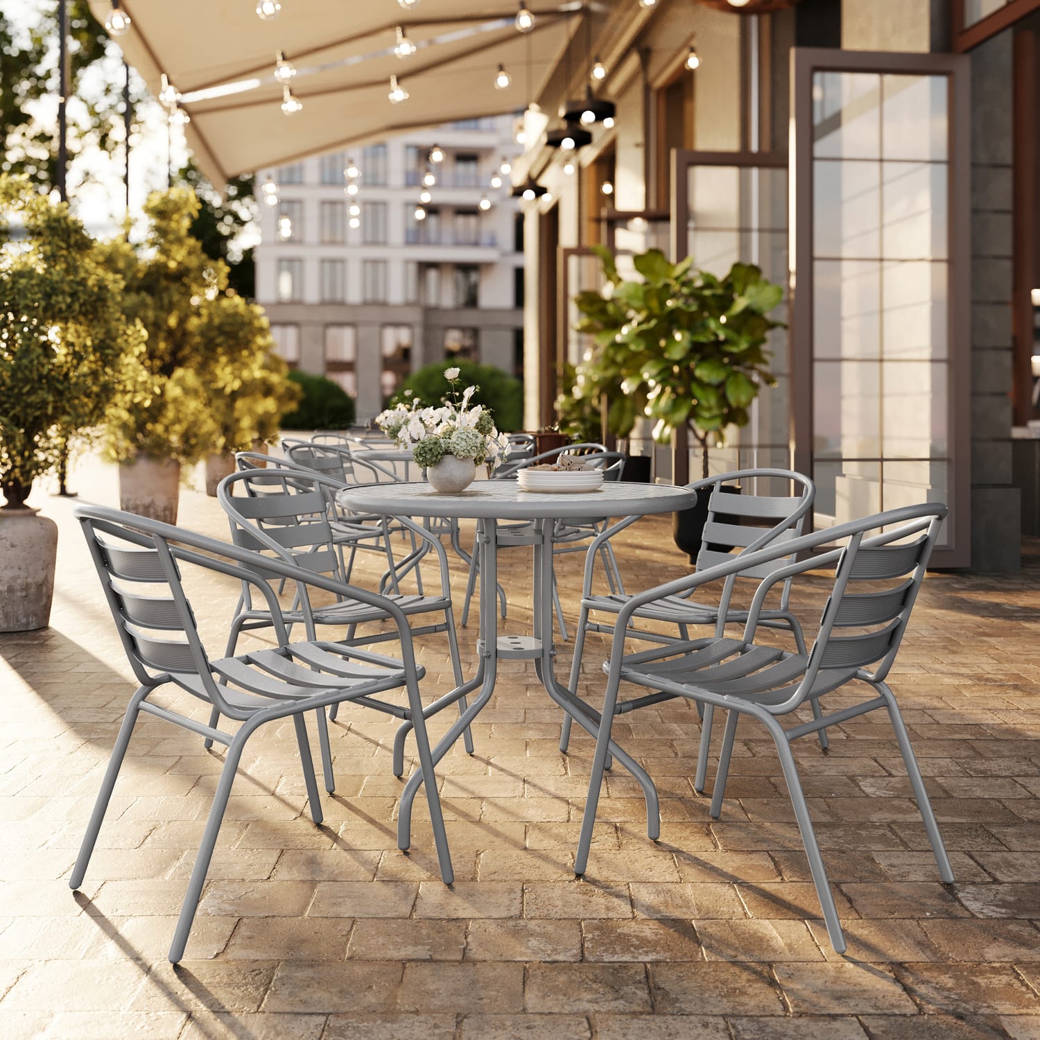 Flash Furniture Metal Slat-Back Restaurant Stack Chair, 28-1/2inH x 21-1/2inW x 24inD, Silver - Image 6