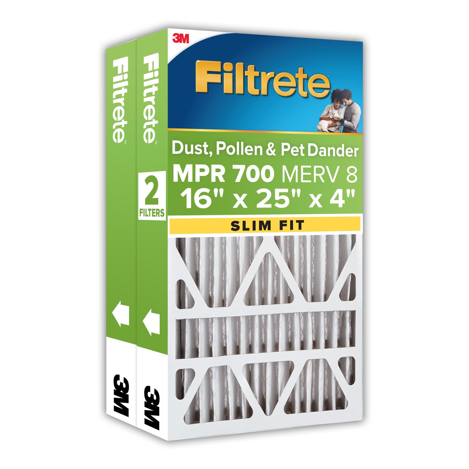 Filtrete 16 x 25 x 4 Air Filter, 2 HVAC Filters, MPR 700, MERV 8, Optimized HVAC Airflow, Dust, Pollen & Pet Dander, 12 Month AC and Furnace Filters