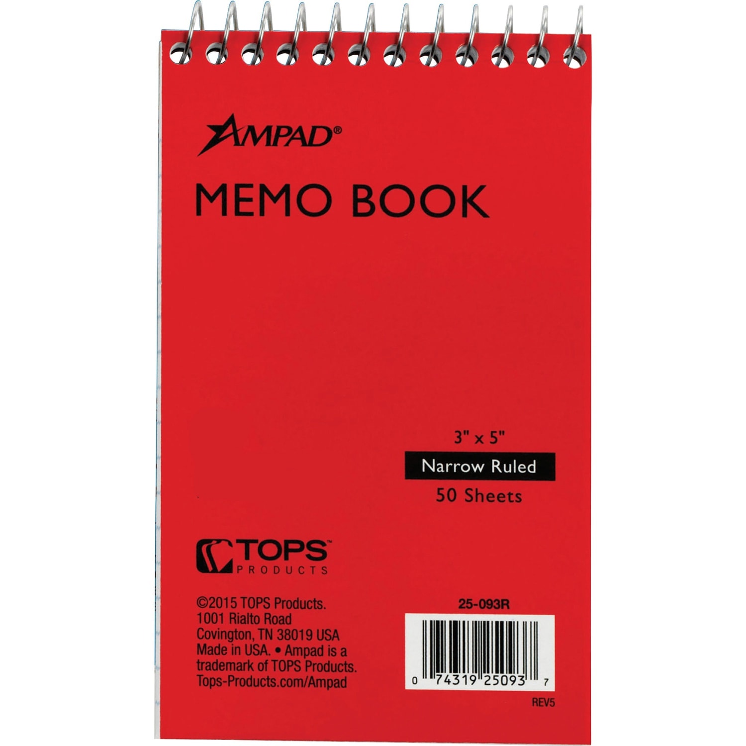 Ampad Topbound Memo Book, 50 Sheets, 3in x 5in