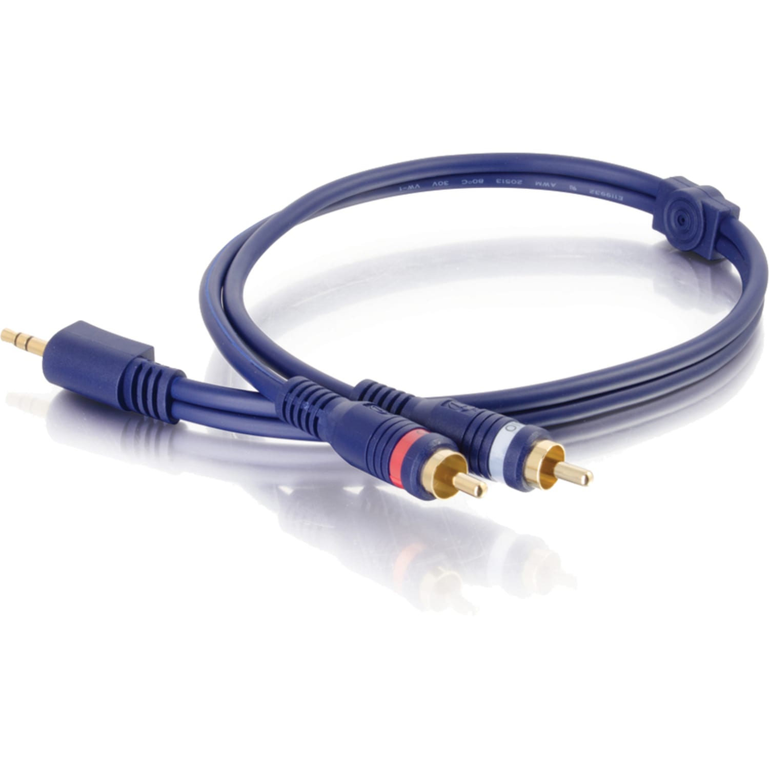 C2G 12ft Velocity One 3.5mm Stereo Male to Two RCA Stereo Male Y-Cable - Mini-phone Male - RCA Male - 12ft - Blue - Image 4