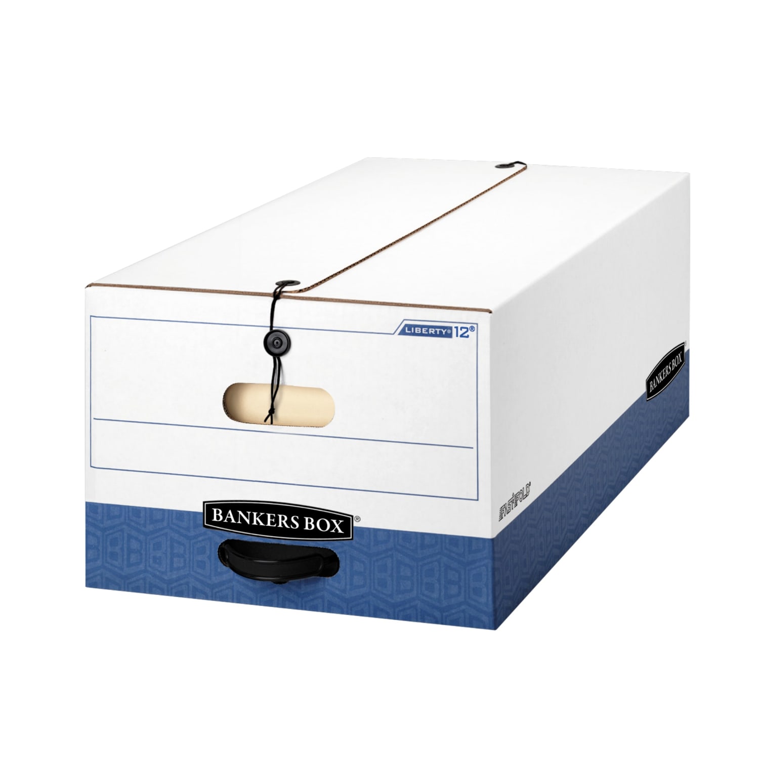 Bankers Box Liberty FastFold Heavy-Duty Storage Boxes, Legal Size, 24in x 15in x 10in, White/Blue, Case Of 12 - 00012