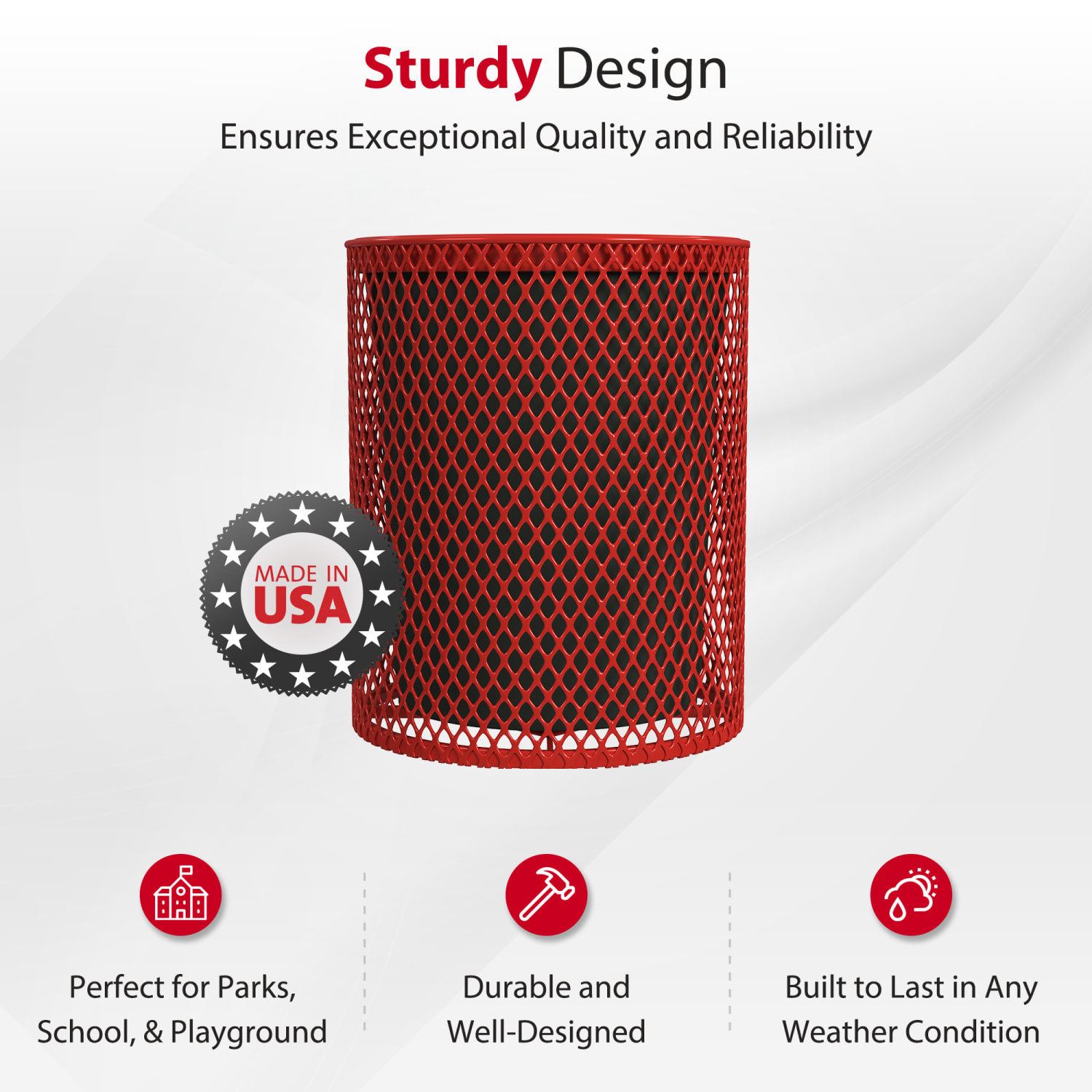 Leisure Craft Expanded Metal Outdoor Receptacle, 32-Gallon, Red - Image 3